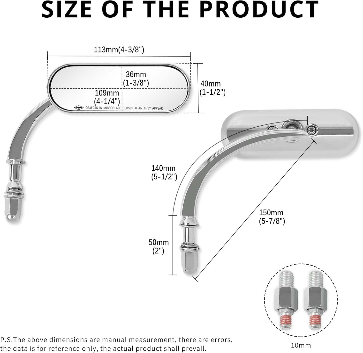 Chrome Motorcycle 8Mm 10Mm Sportster Mirrors for Harley Road King Street Electra