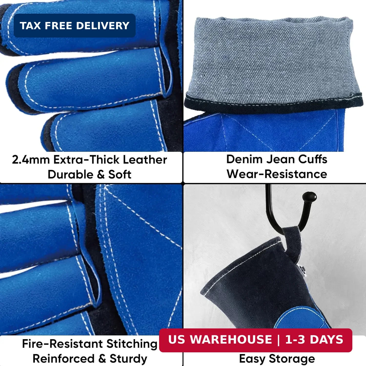 Welding Gloves, 1000°F Heat-Resistant Fireproof Leather Gloves for Welders Stick