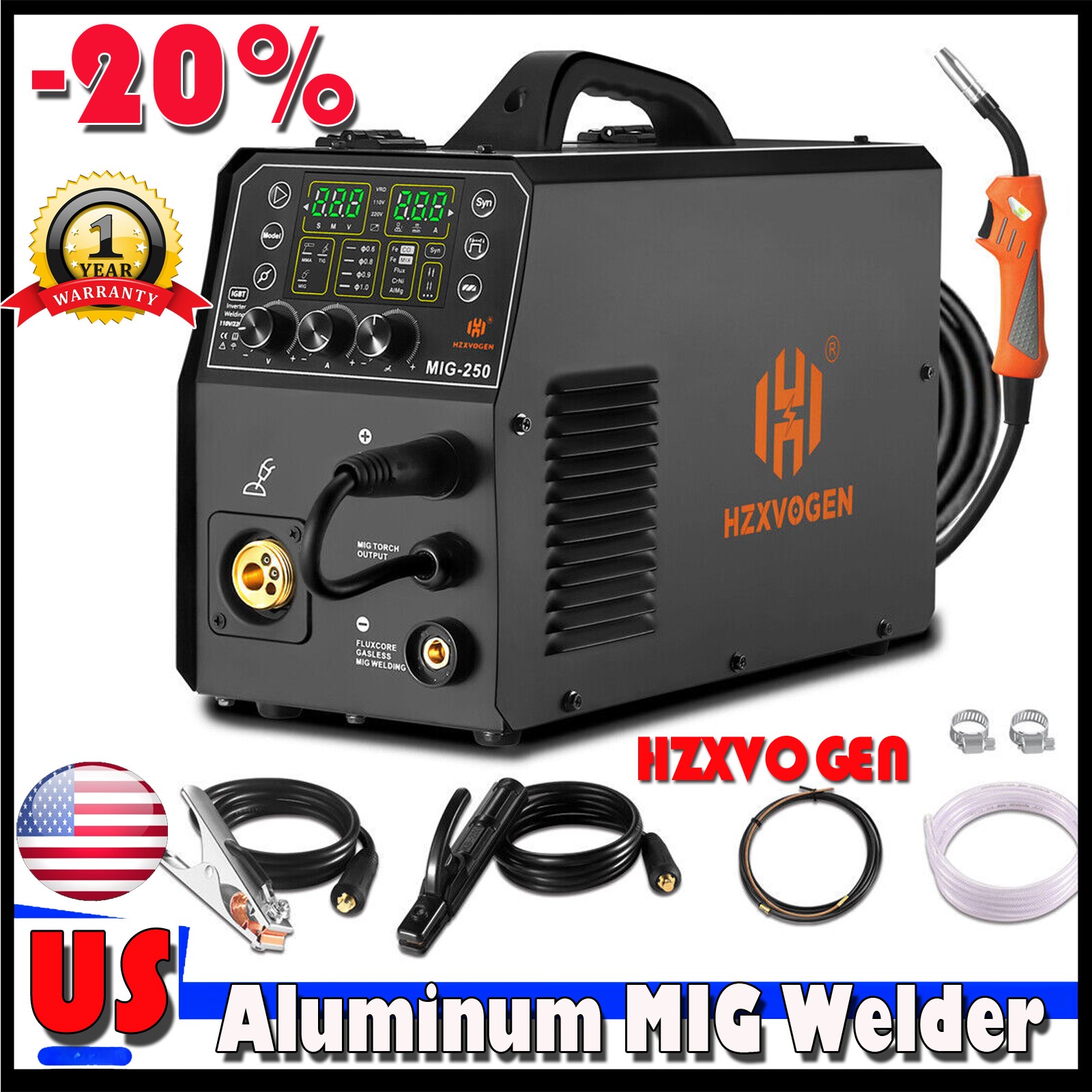 HZXVOGEN Aluminum MIG Welder Welding Machine 110/220V 250A 6in1 Dual Voltage USA