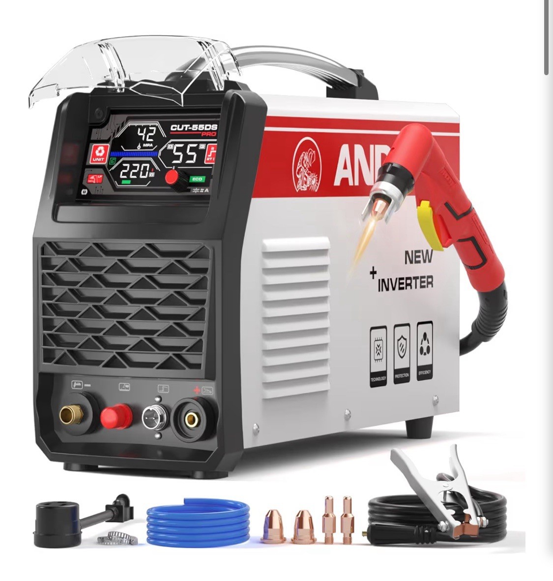 ANDELI CUT-50DS Inverter Plasma Cutter 55A w/ Torch, Clamp, Gas Hose, Box