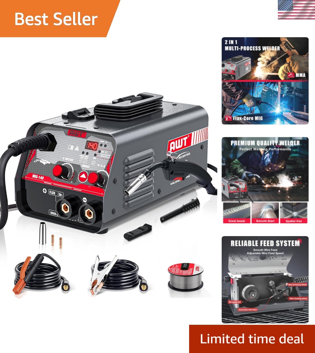 2-in-1 AWT MIG Welder 140A – Gasless & Stick Welding with Inverter Technology