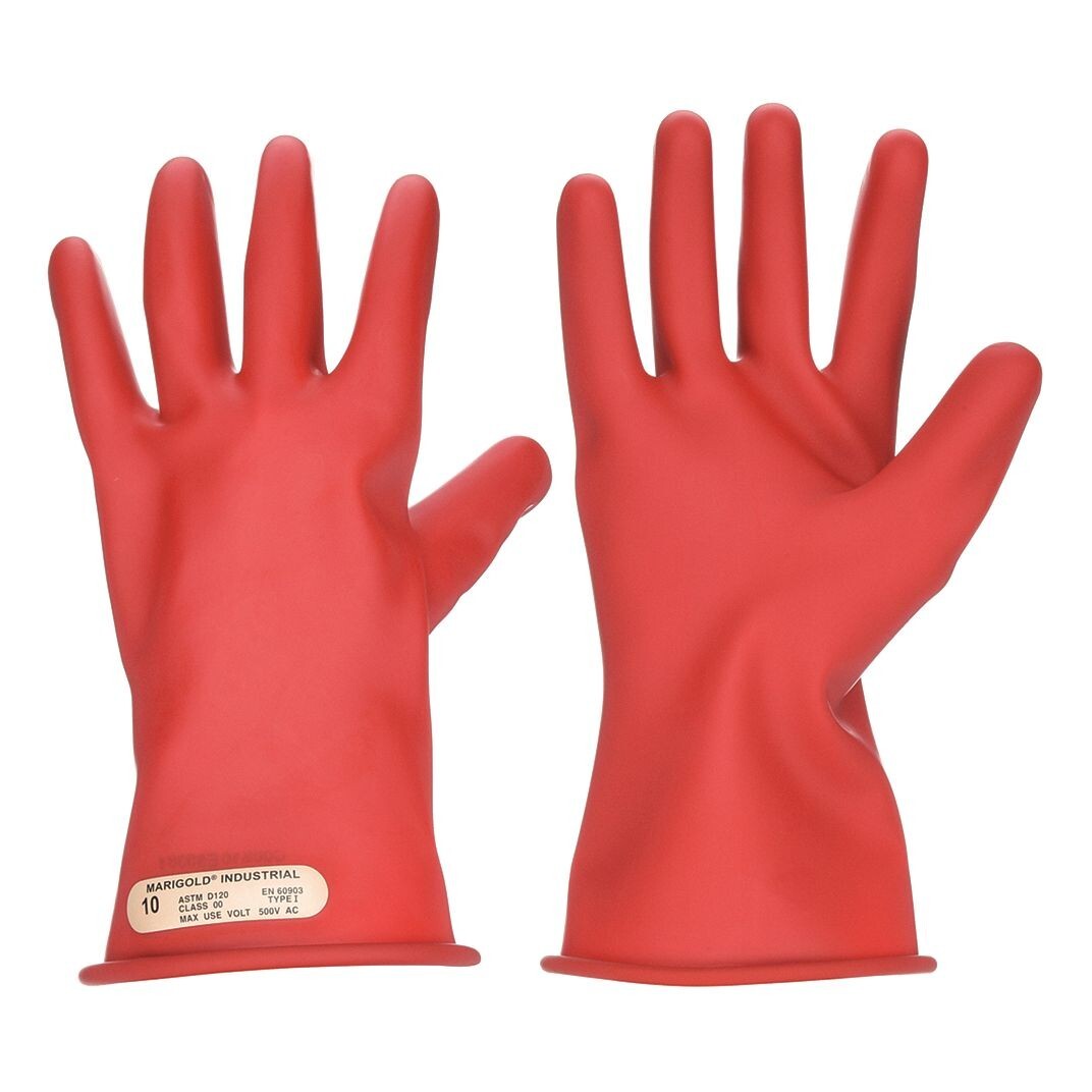 Ansell Marigold Class 00 R 11 Electrical Lineman Gloves Class-00 Red Size-8 Pair