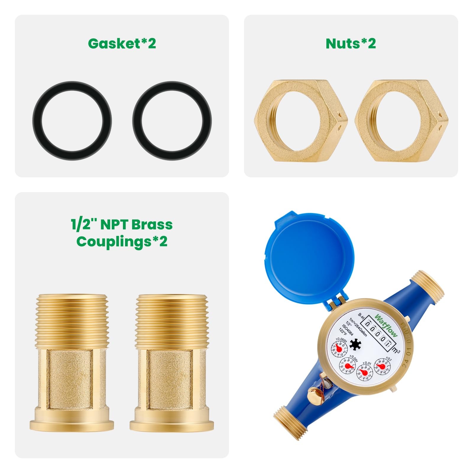 DN15 1/2 Inch NPT Water Meter Lead Free Cold Water MultiJet Cubic Meter