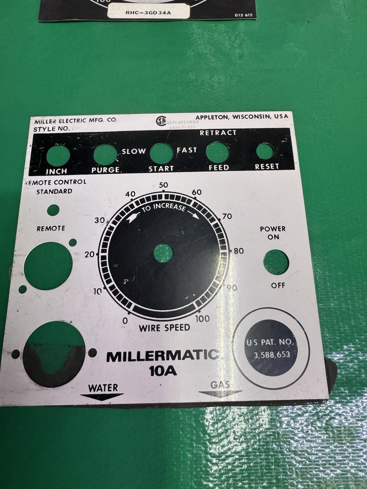 Miller 10A Wire Feeder FACE Plate miller WELDER PARTS USED Used
