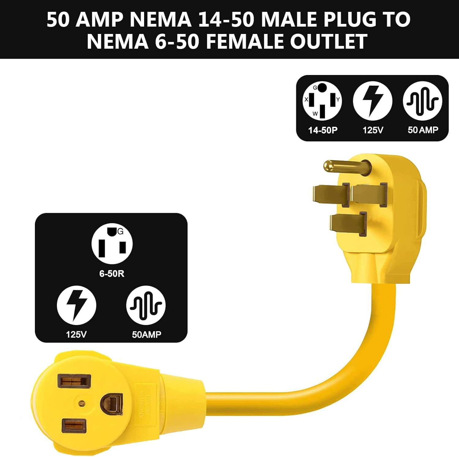 Welder Adapter Cord,Nema 14-50P Male to 6-50R Female,Rv Plug 50 Amp 4 Prong to 3