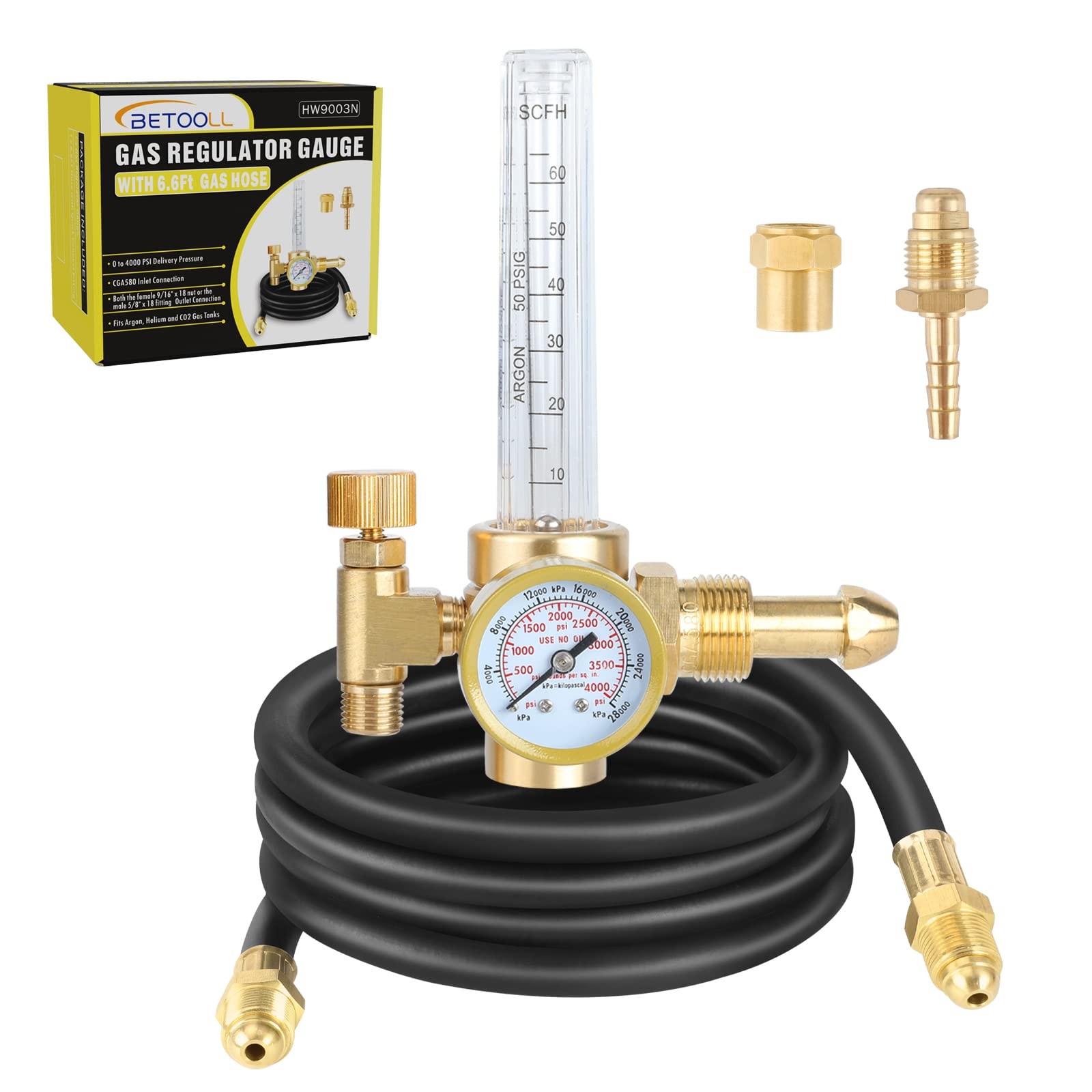 Argon CO2 Mig Tig Flow Meter Gas Regulator with 6.6Ft Hose Welding Accessory