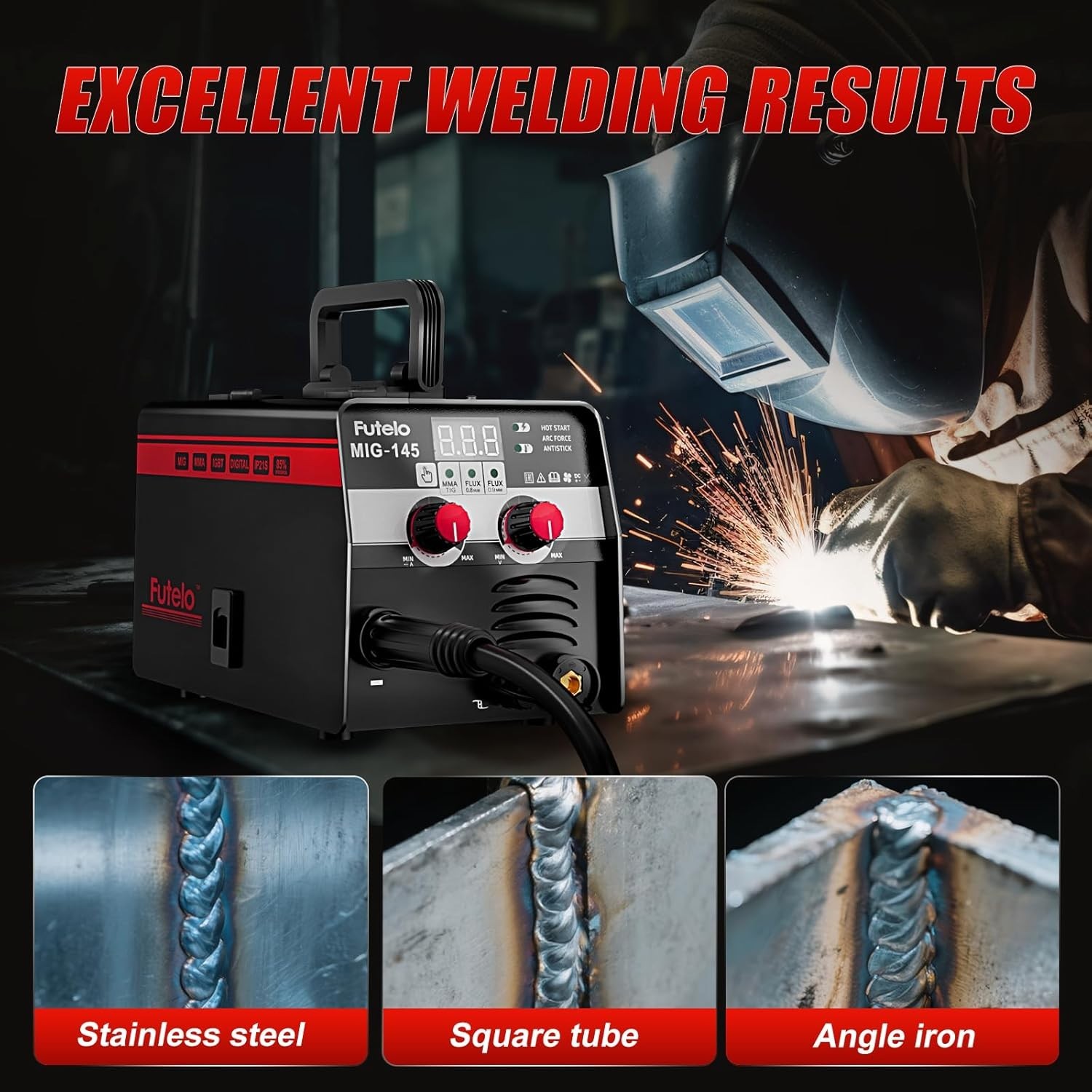 3 IN 1 Welder 140A Gasless Flux MIG/Lift Tig/Stick Welding Machine 110V Inverter