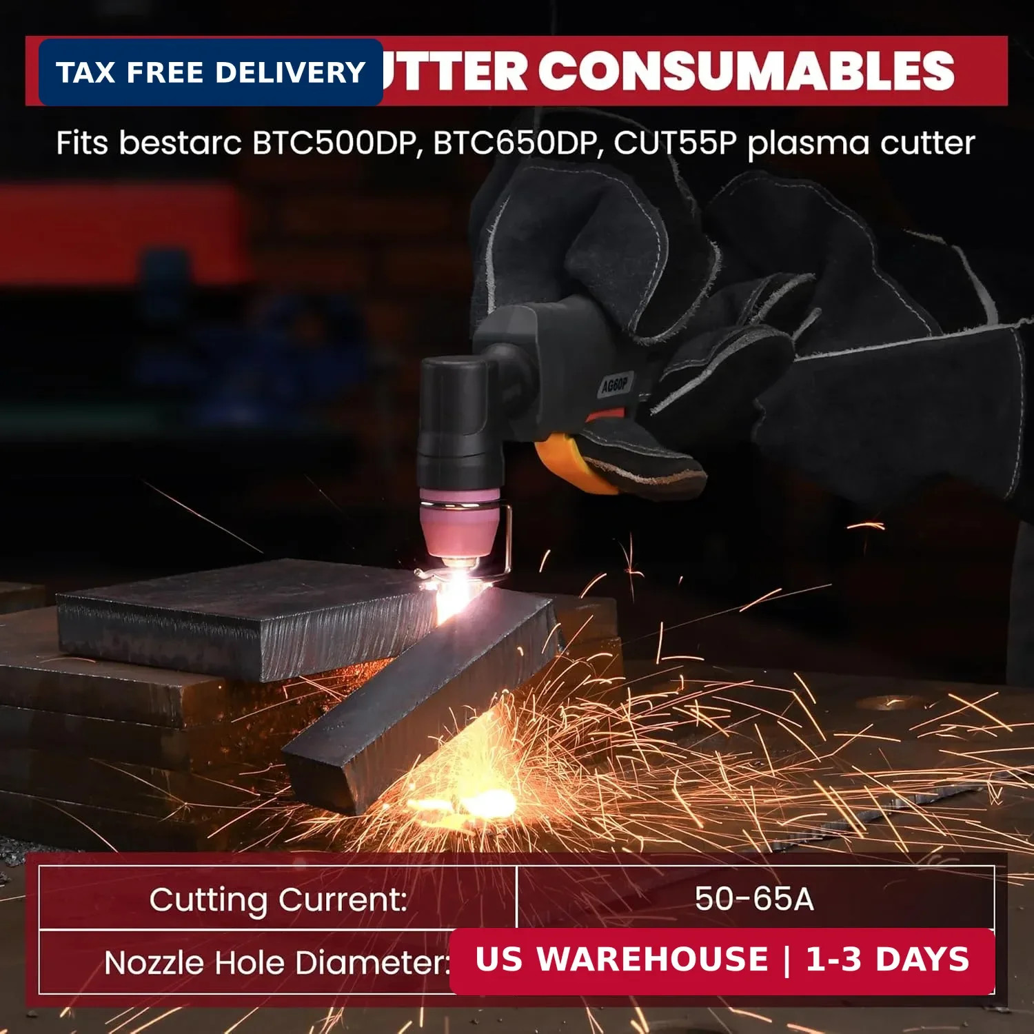 50PCS AG60P Plasma Cutter Consumables Torch Tips Nozzles Kit w/ Case