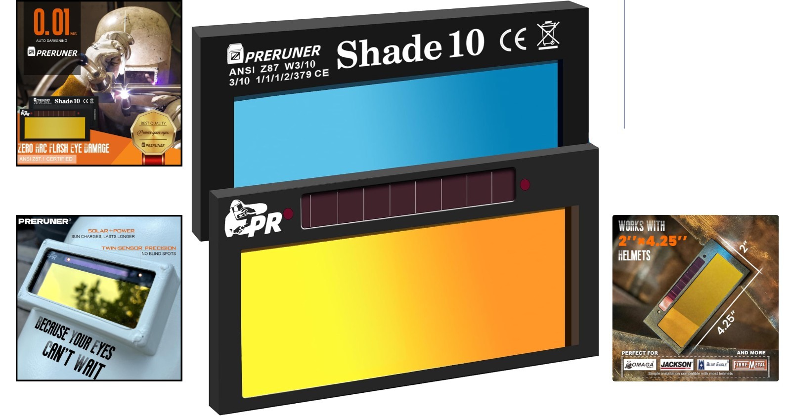 Lightweight Gold Coated Welding Lens | Instant 0.01ms Darkening | Cool Blue View