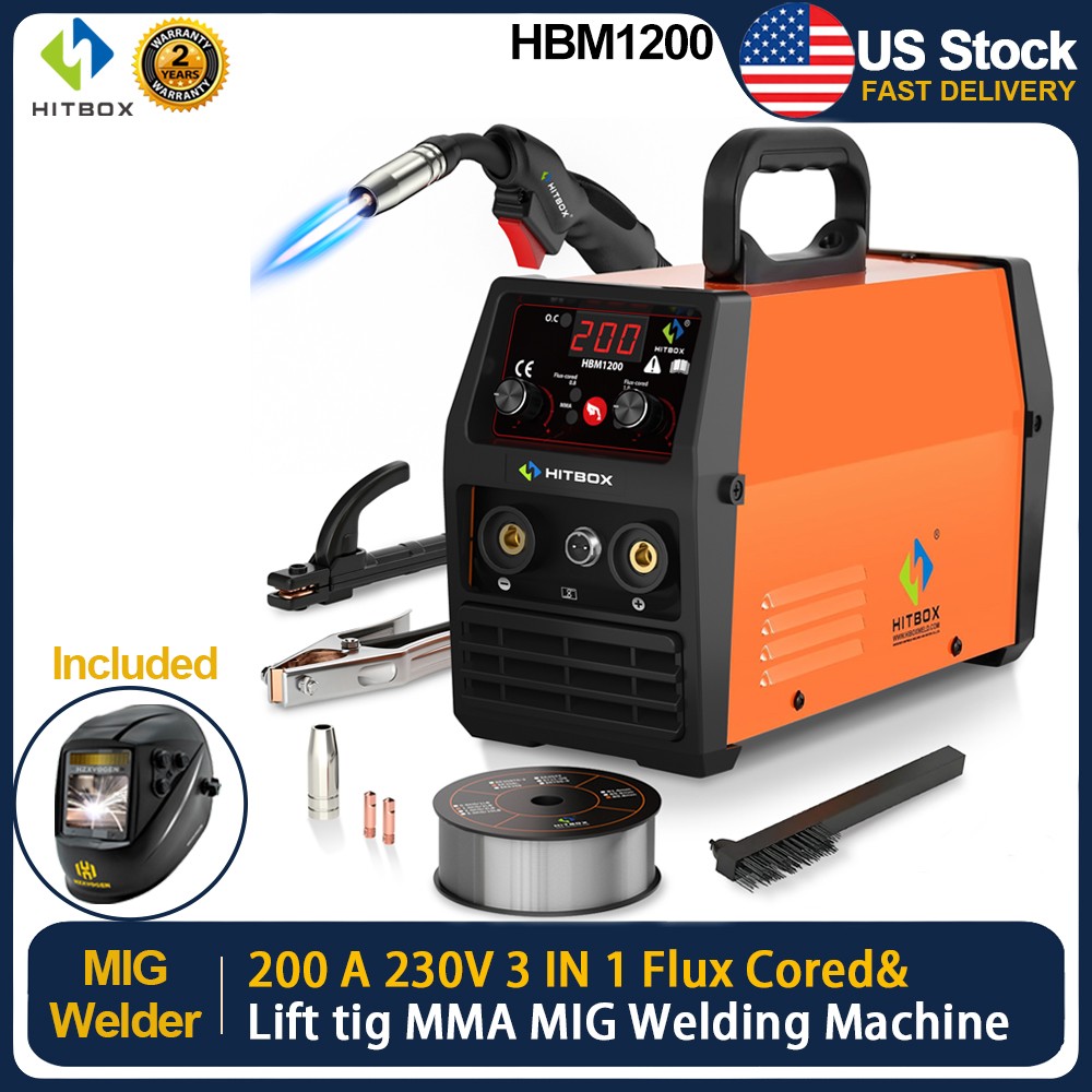 3in1 HBM1200 MIG TIG Welder No Gas Inverter 110V/230V DC MMA TIG Welding Machine