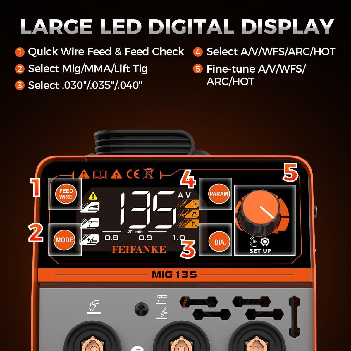 135A MIG Welder, 110V Flux Core Mig/Stick/Mma/Lift TIG 3 in 1 | Clear Digital Di