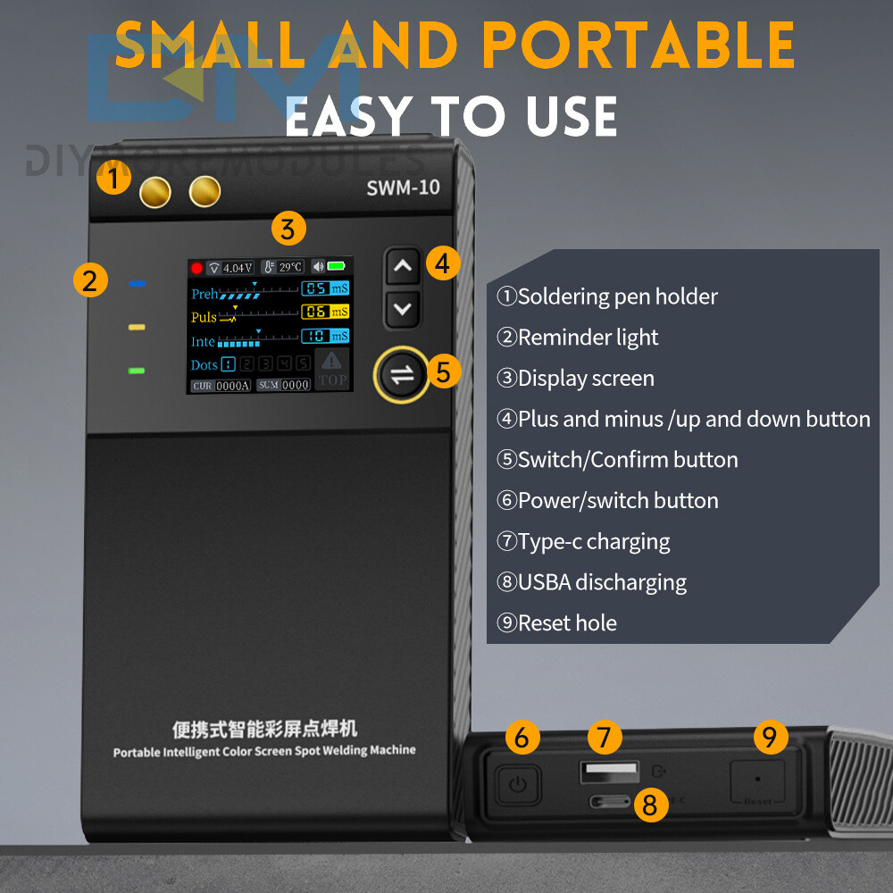 FNIRSI SWM-10 Battery Spot Welding Machine LCD Screen 5000mAh Adjustable Gear