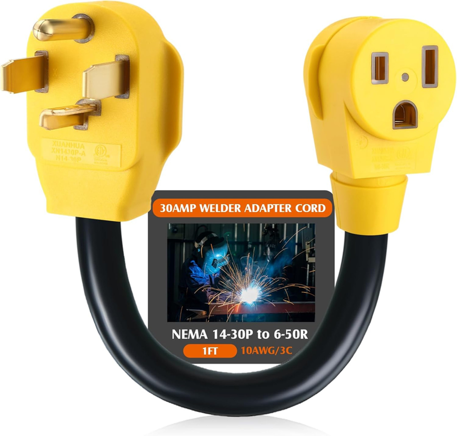 Kanayu 1ft NEMA 14-30P to 6-50R Welder Adapter Cord Dryer Adapter 4 Prong to 3