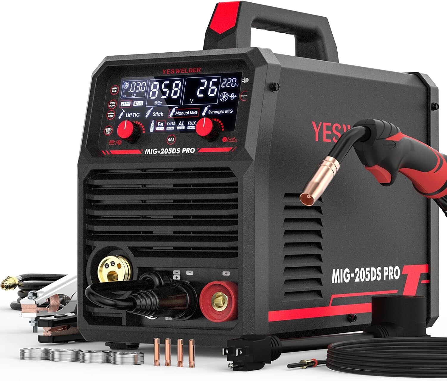 200Amp 110/220V Dual Voltage, 5 in 1 Aluminum MIG Welder, Spool Gun Compatible