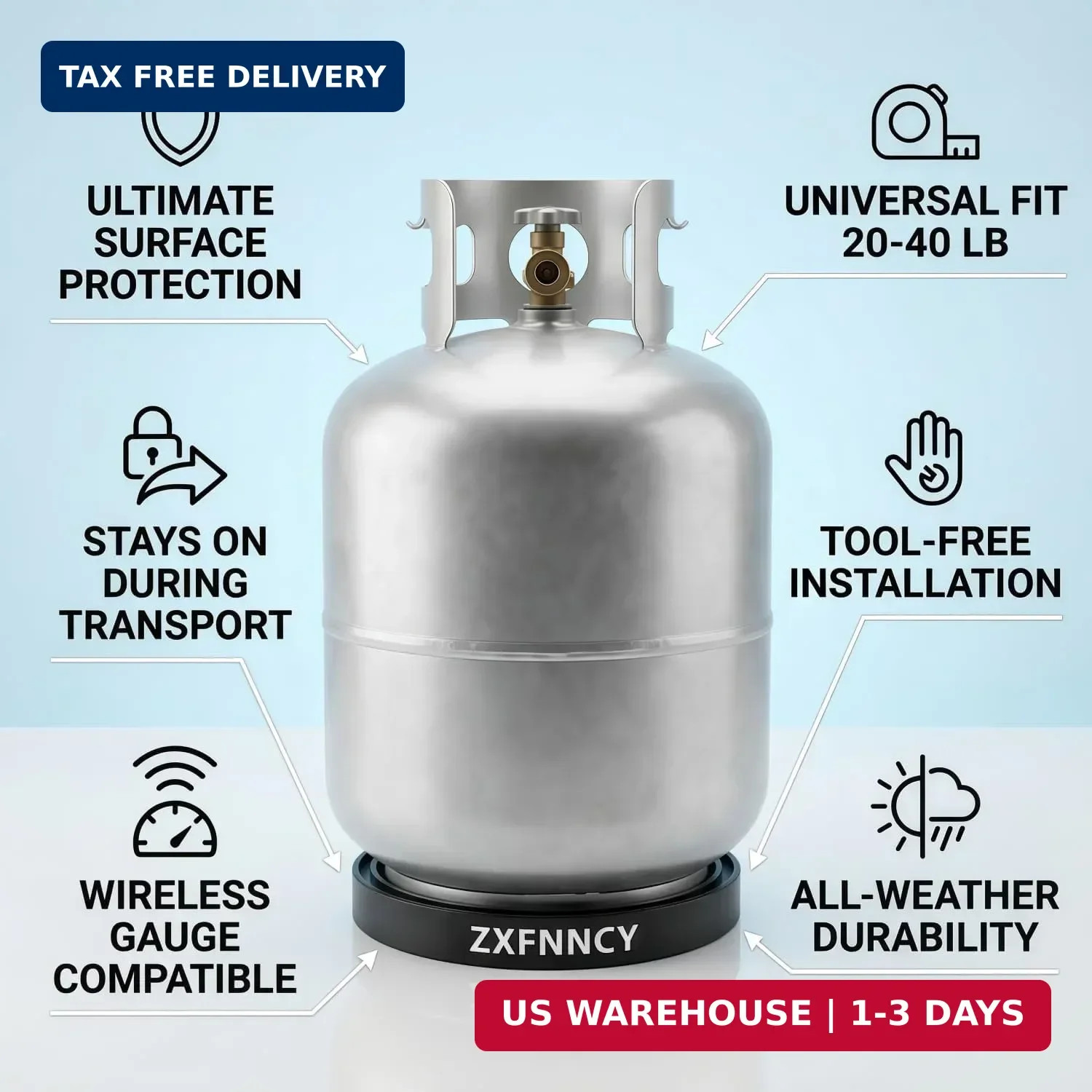 Propane Tank Holder – Heavy Duty Rubber Base Stand for 20, 30, 40 lb Cylinders,