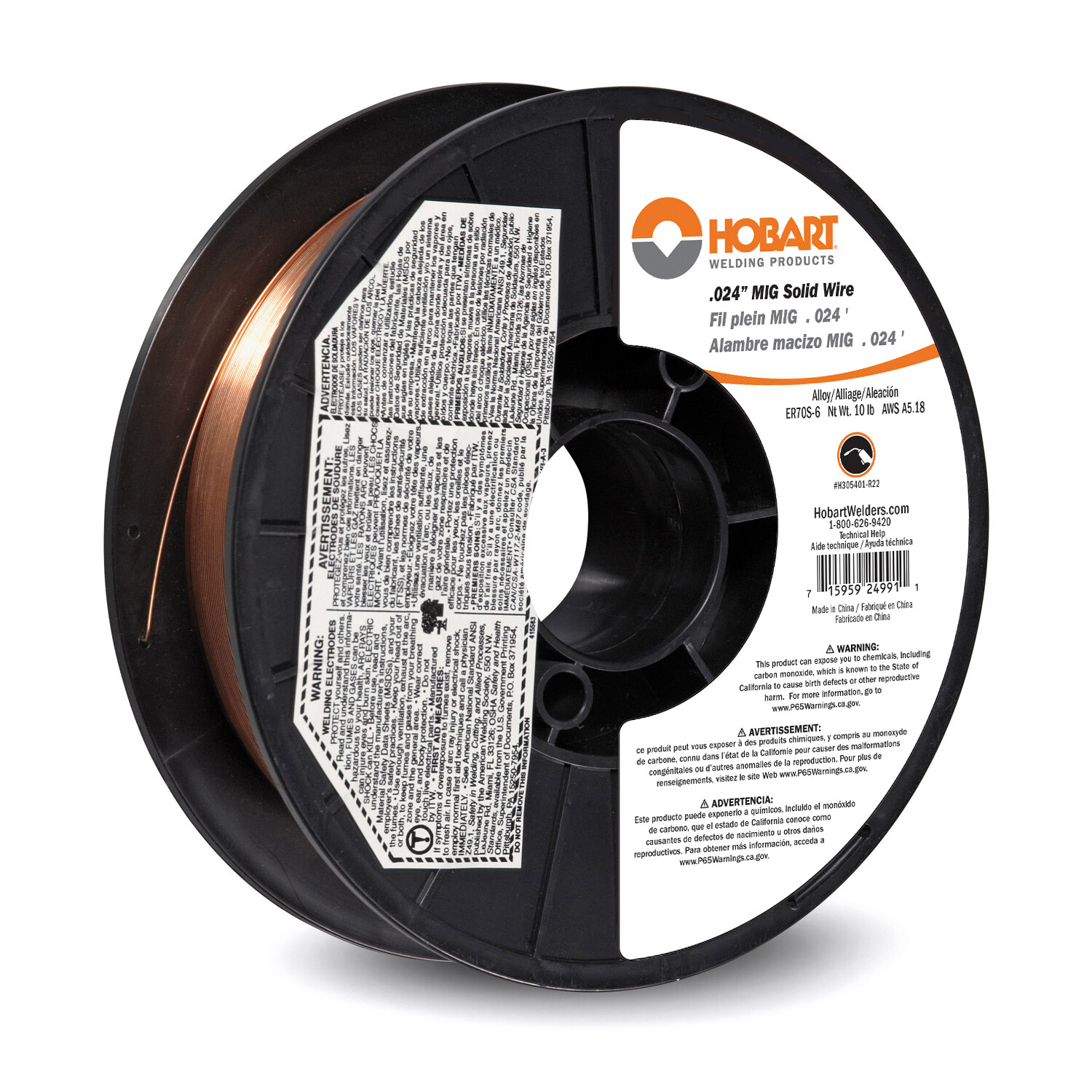 Hobart H305401-R22 ER 70S-6 carbon steel solid wire .024 – 10 lb. spool