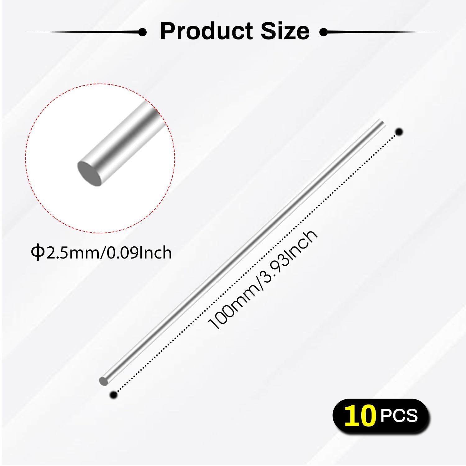 10pcs 2.5mm x 100mm 304 Stainless Steel Round * 100mm, Silver