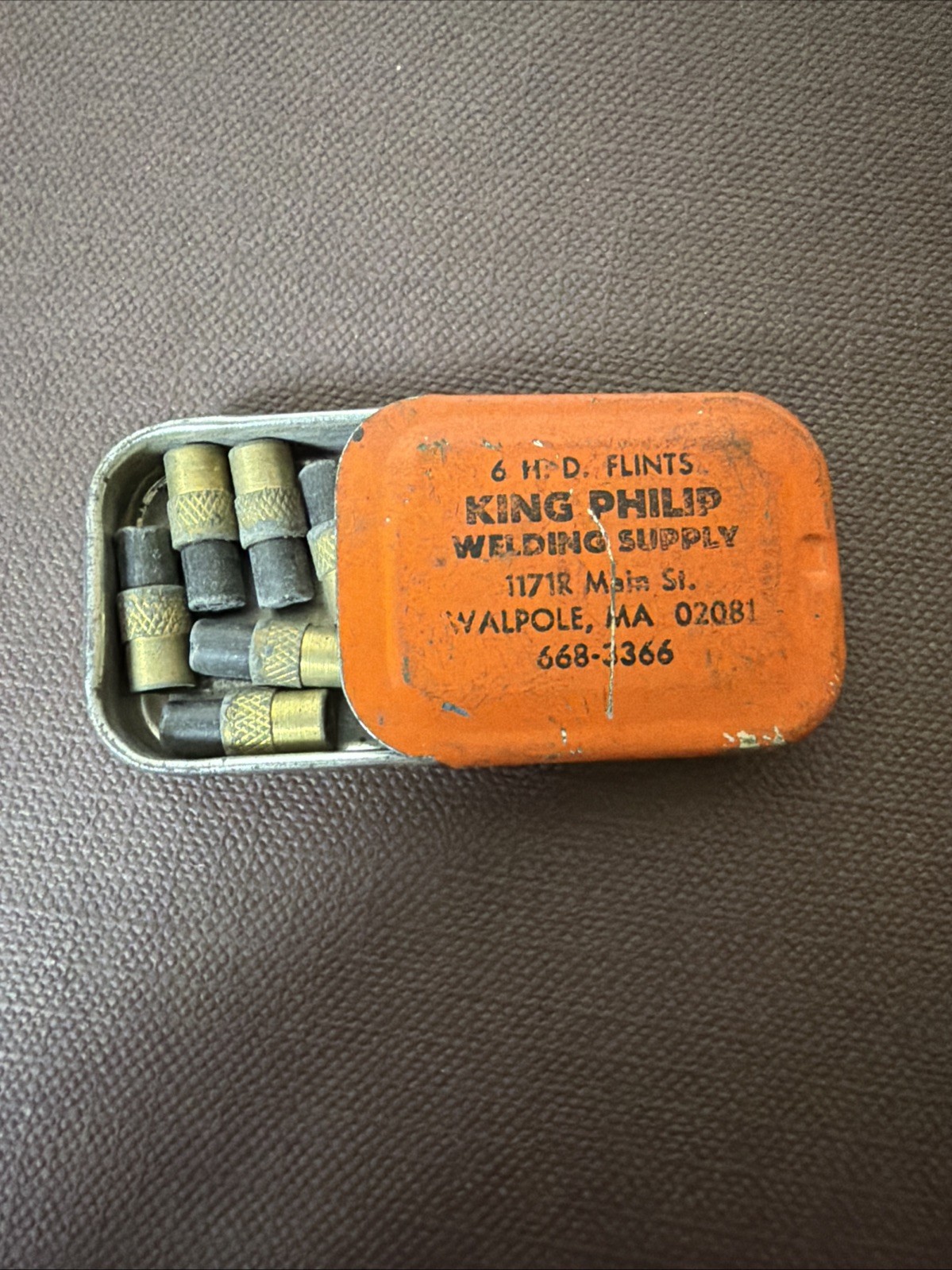 Vintage King Philip Welding Supply Tin w/ 6 HD Flints for Gas Torch Gas Lighter