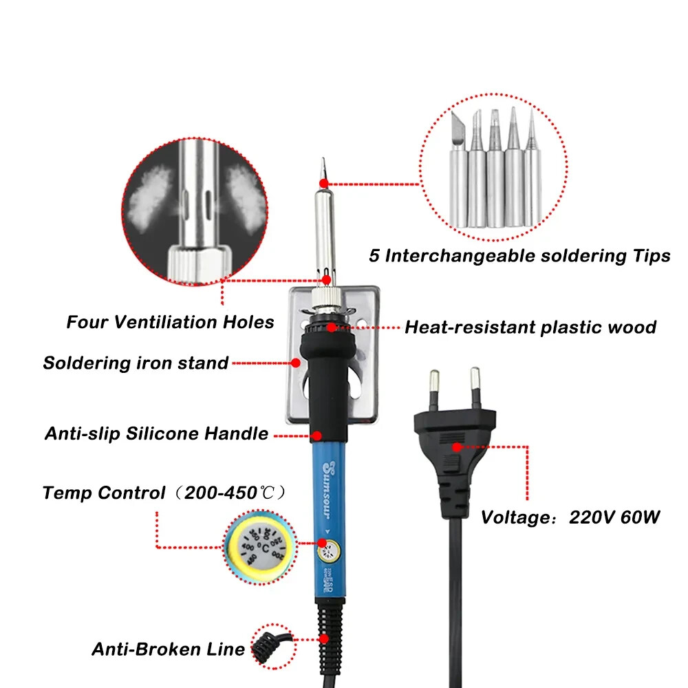60W 6 Tips Plus Base Temperature Adjustable 200-450°C Pond Welder