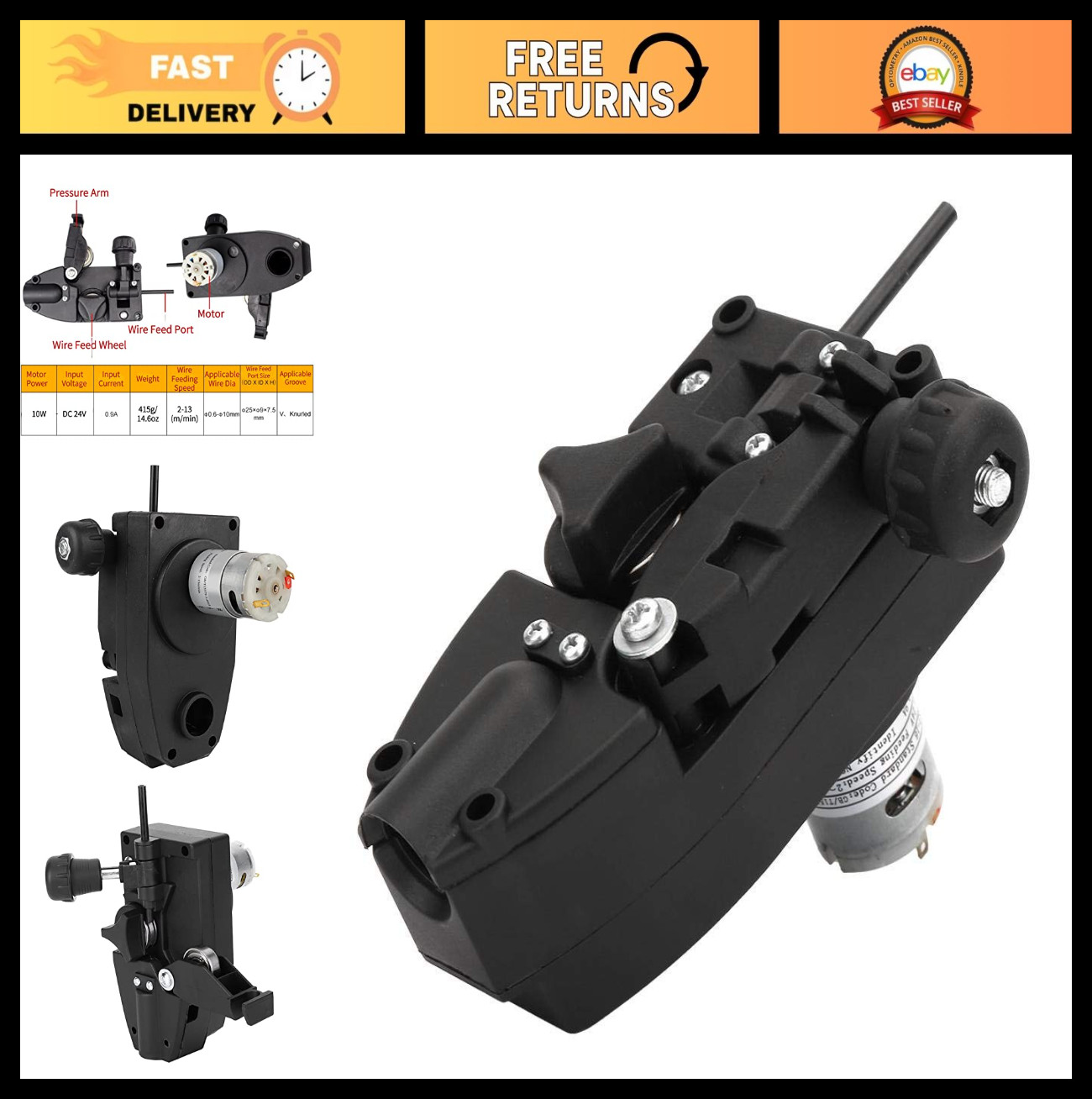 24V DC Wire Feed Motor for MIG Welder – Automatic Flux Core Soldering Feeder 0.8
