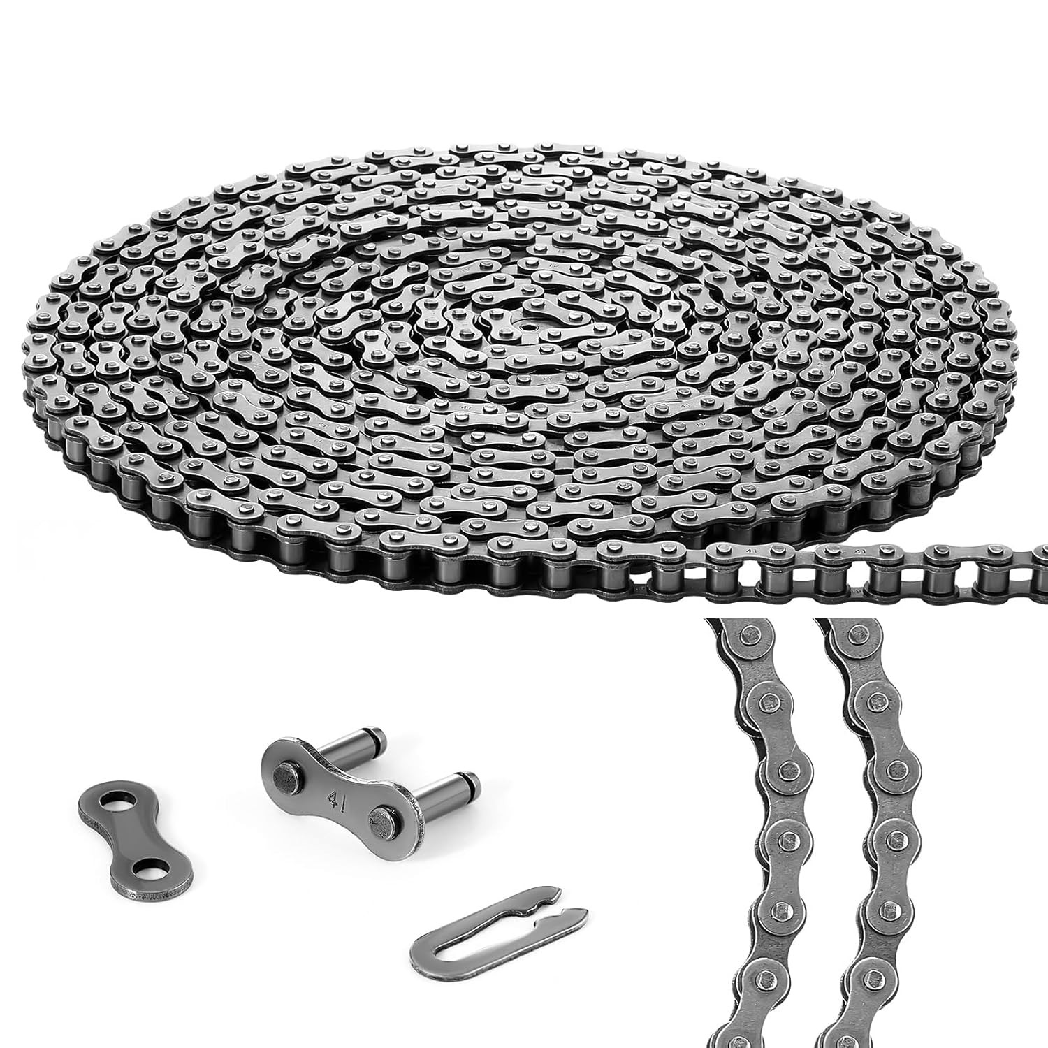 #41 20 Ft Roller Chain for Gate Openers Carbon Steel Operator Chain with 2 Conne