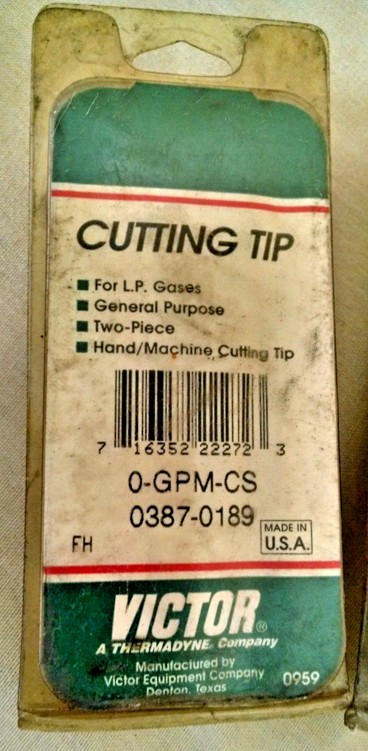 CUTTING TIP 0-GPM-CS 0387-0189 VICTOR LP GASES SET 3 WELDING GENERAL PURPOSE.