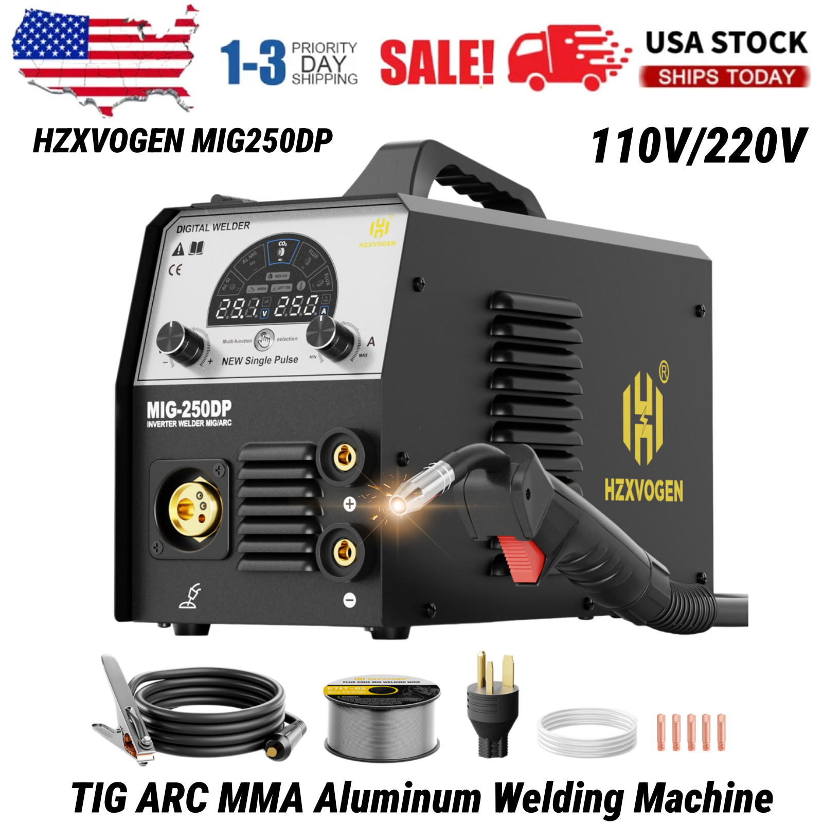 250 Aluminum MIG Welder MMA TIG MIG Welding Machine 110V/220V Gas/Gasless IGBT