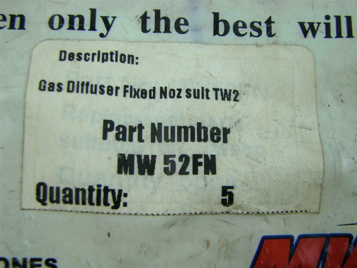 MASTER WELD GAS DIFFUSER FIXED NOZ SUIT TW2 MW 52FN (5 COUNT)
