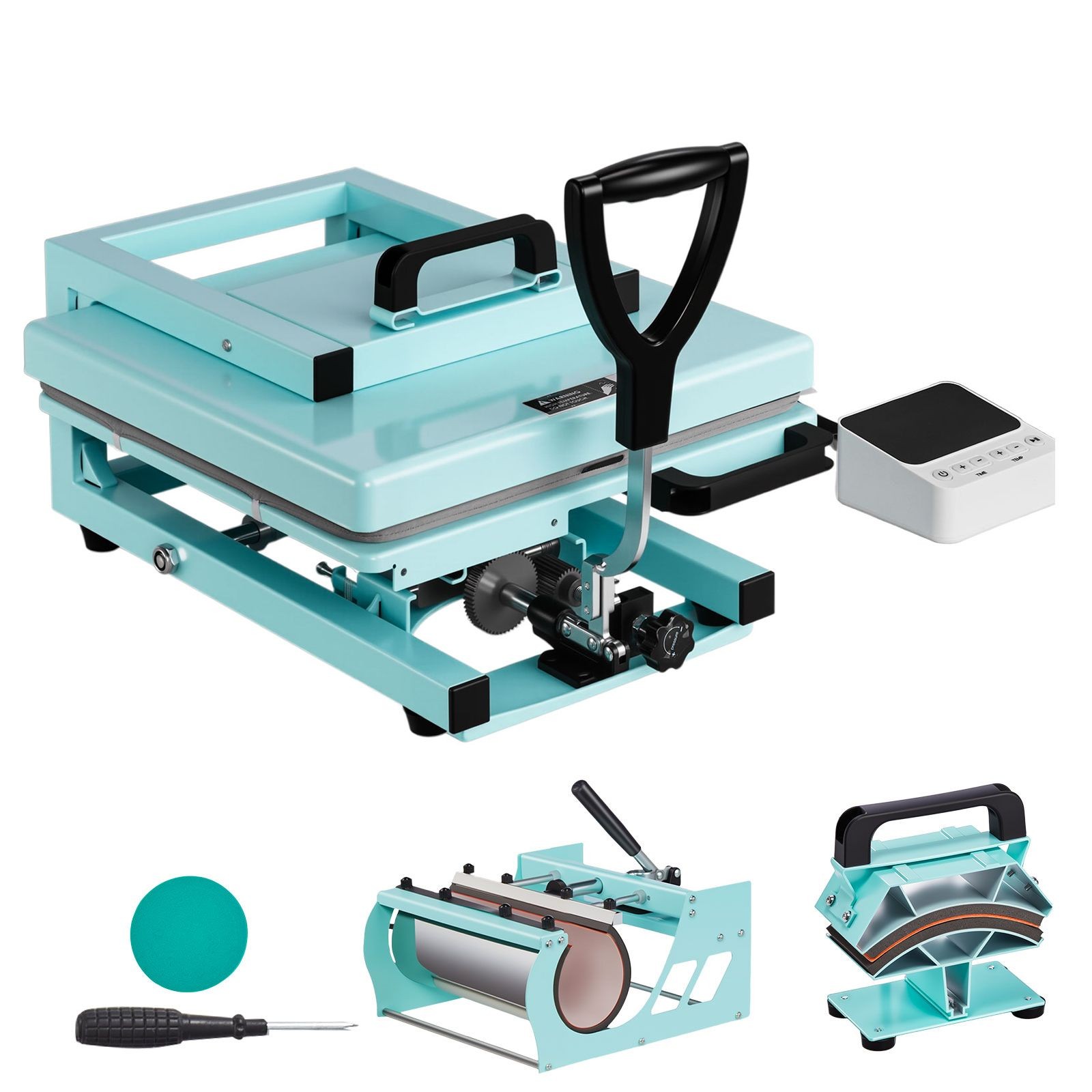 15x15in 5-in-1 Hybrid Heat Press for T-Shirts, Mugs, Caps, Plates, Light Green