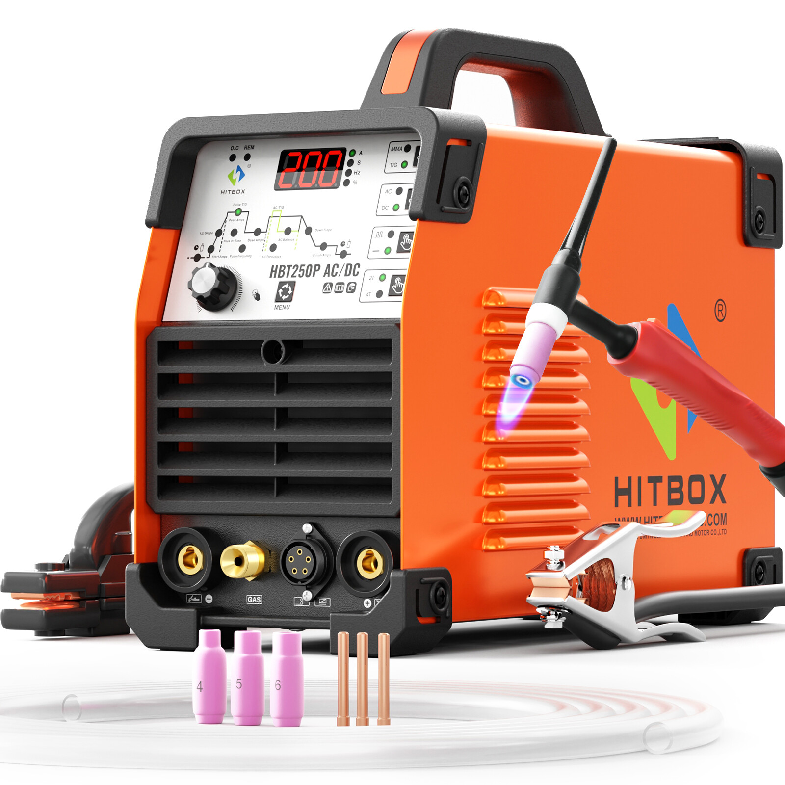 200A AC DC TIG/HF TIG/Pulse/Square Waveform/Stick/TIG Welder with REM Foot Pedal