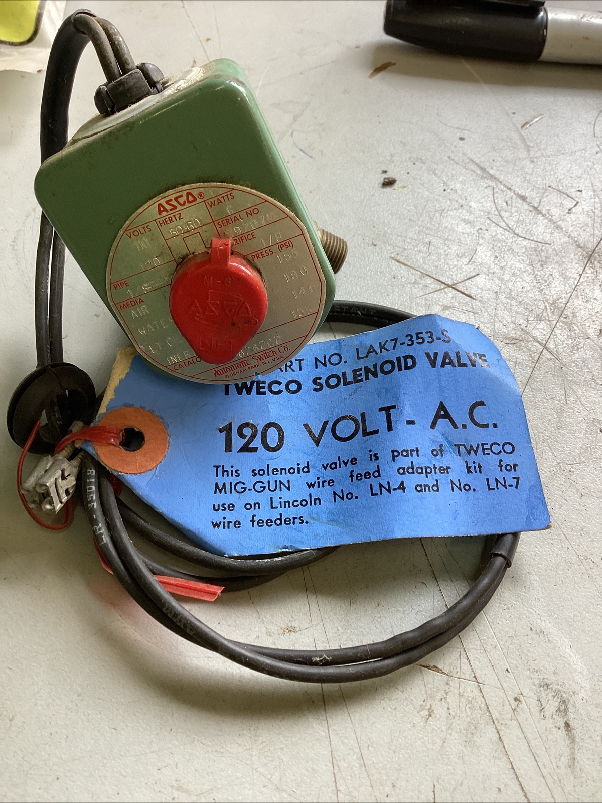 GSL8262C2 ASCO 120v Solenoid Valve For Lincoln MiG Gun LN4,LN7 Wire Feeders