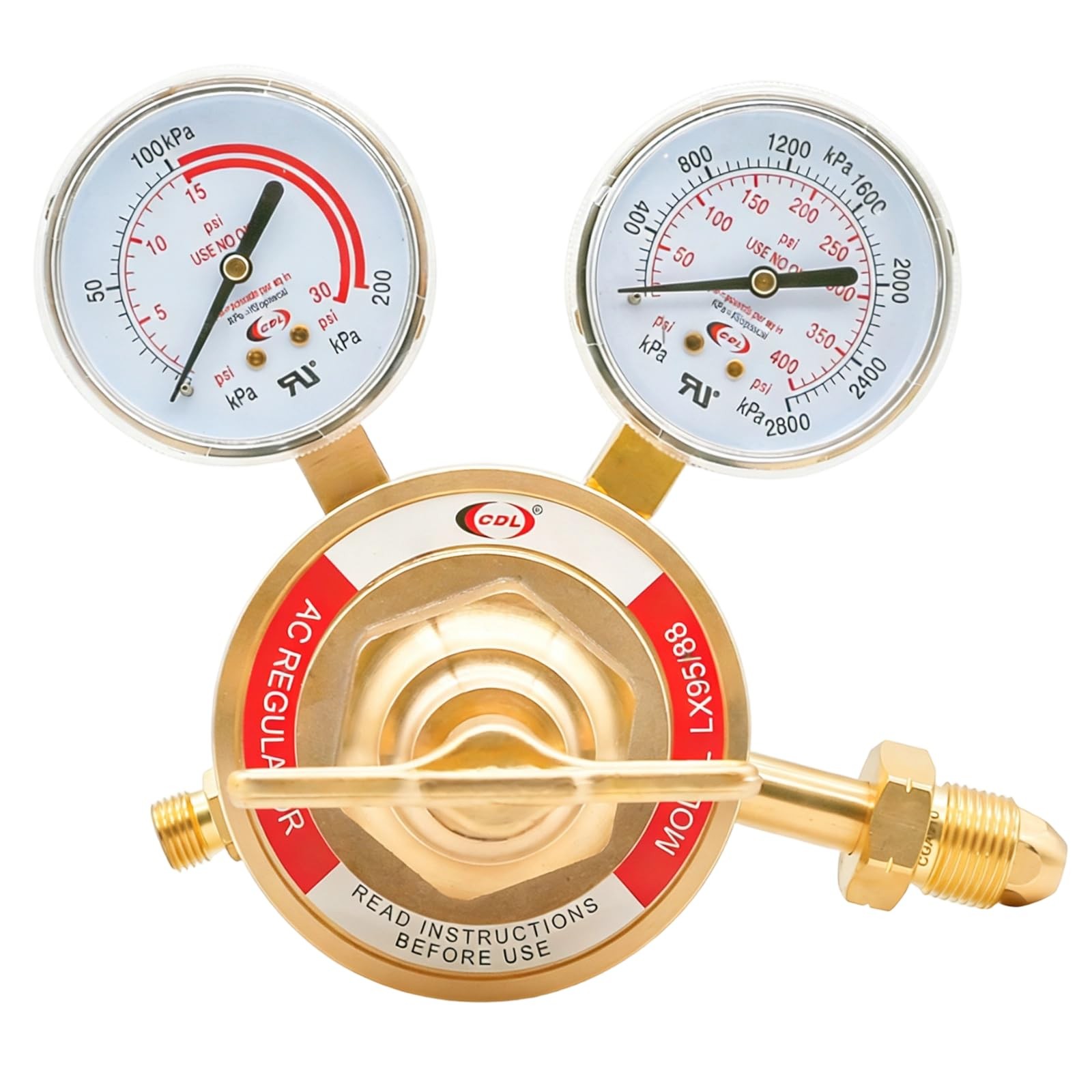 LX95 Extra Heavy Duty Acetylene Regulator CGA510,Forged Brass,Large Tank Gaug…