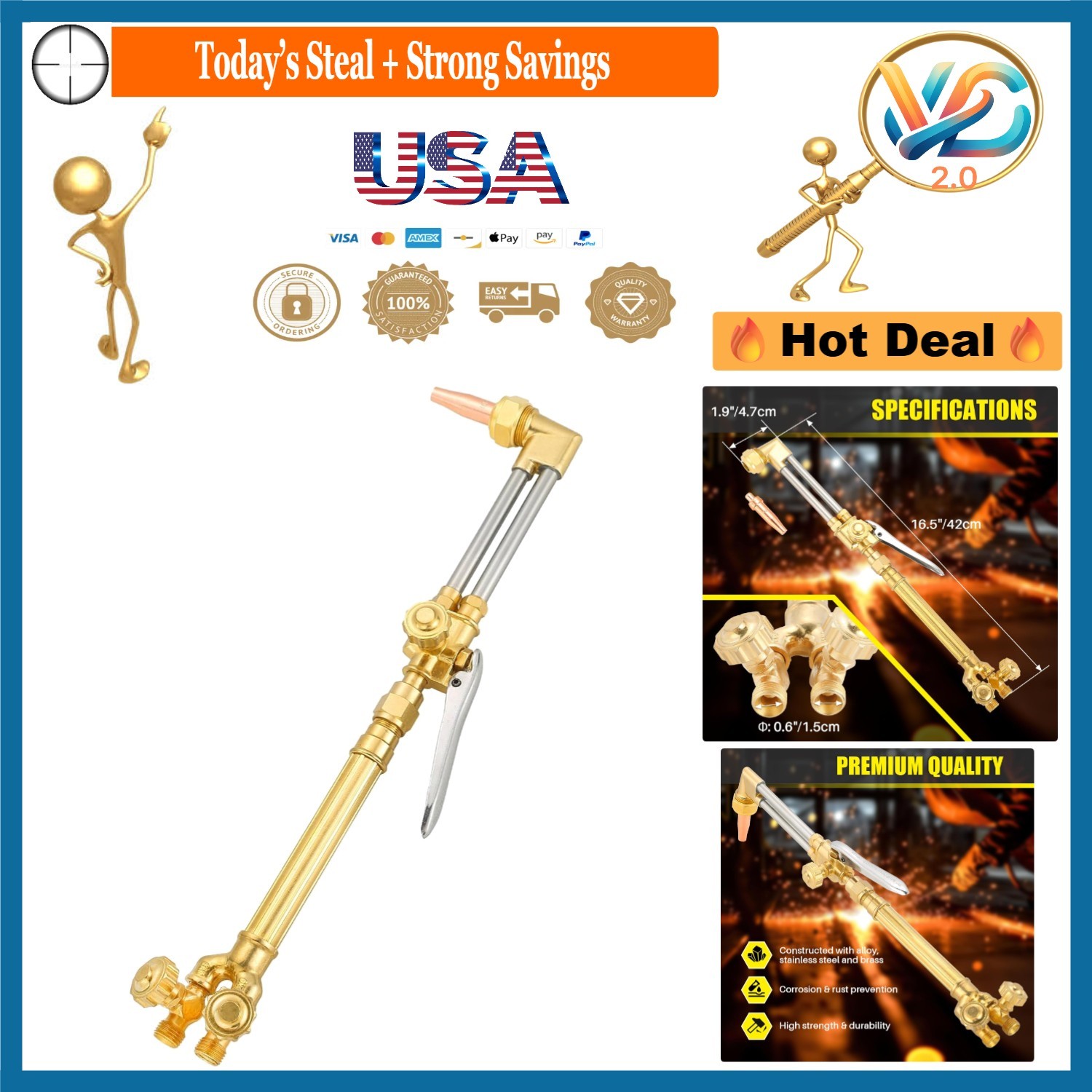 Victor Medium Duty Cutting Torch Handle Gas-Oxygen Acetylene Stainless Steel