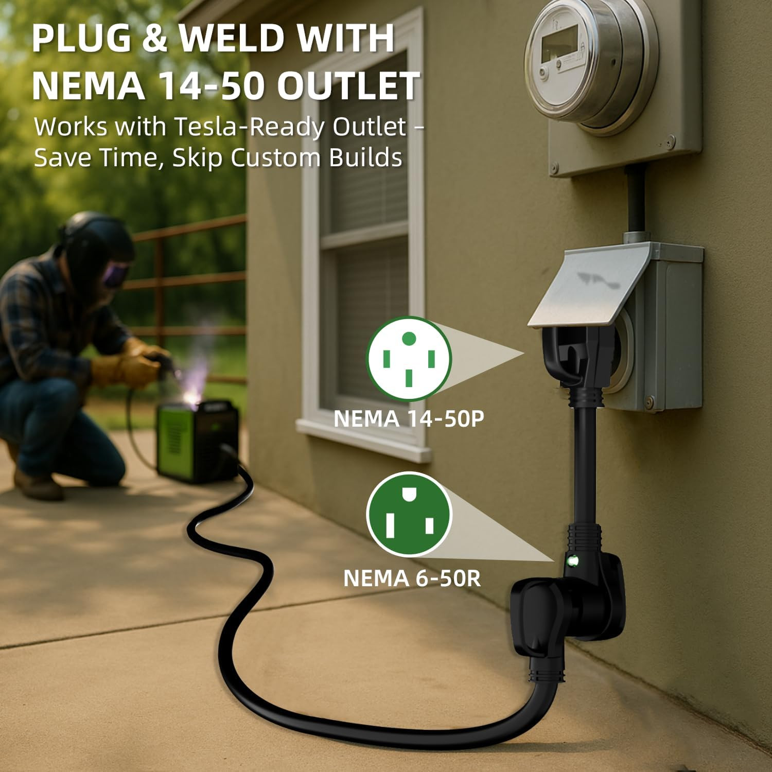 NEMA 14-50P to 6-50R Welder Adapter Cord 1.5FT, 50A Heavy Duty STW 6 AWG, 4-Pron