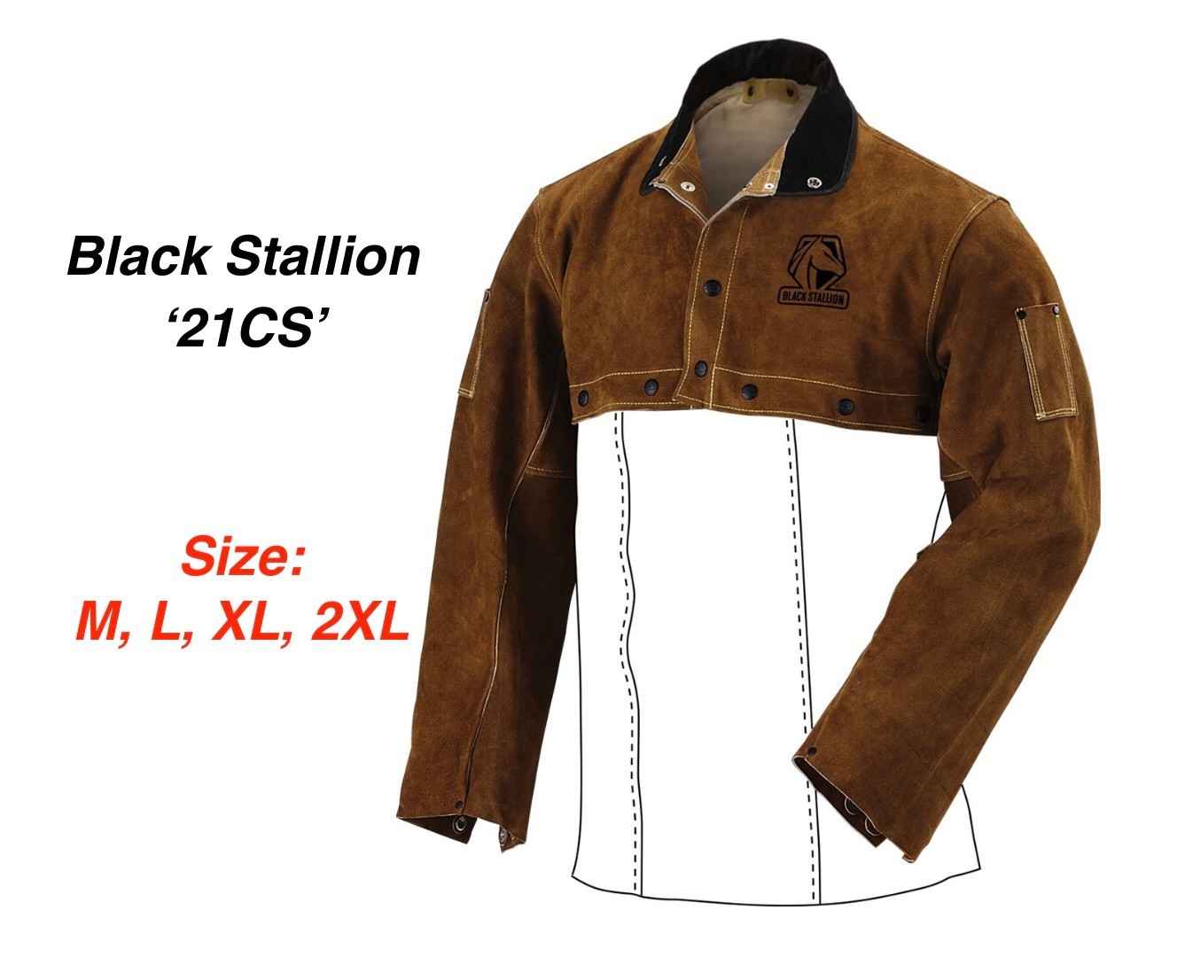 Black Stallion 21CS Split Cowhide Leather Cape Sleeves, Size M, L, XL, 2XL