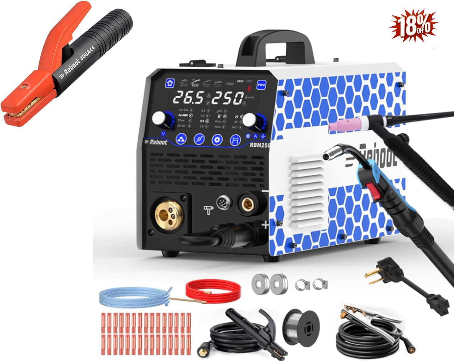 250A 8-in-1 MIG/TIG 120/240V RBM2500 PRO+300A Holder,Dual-Alu Kit .