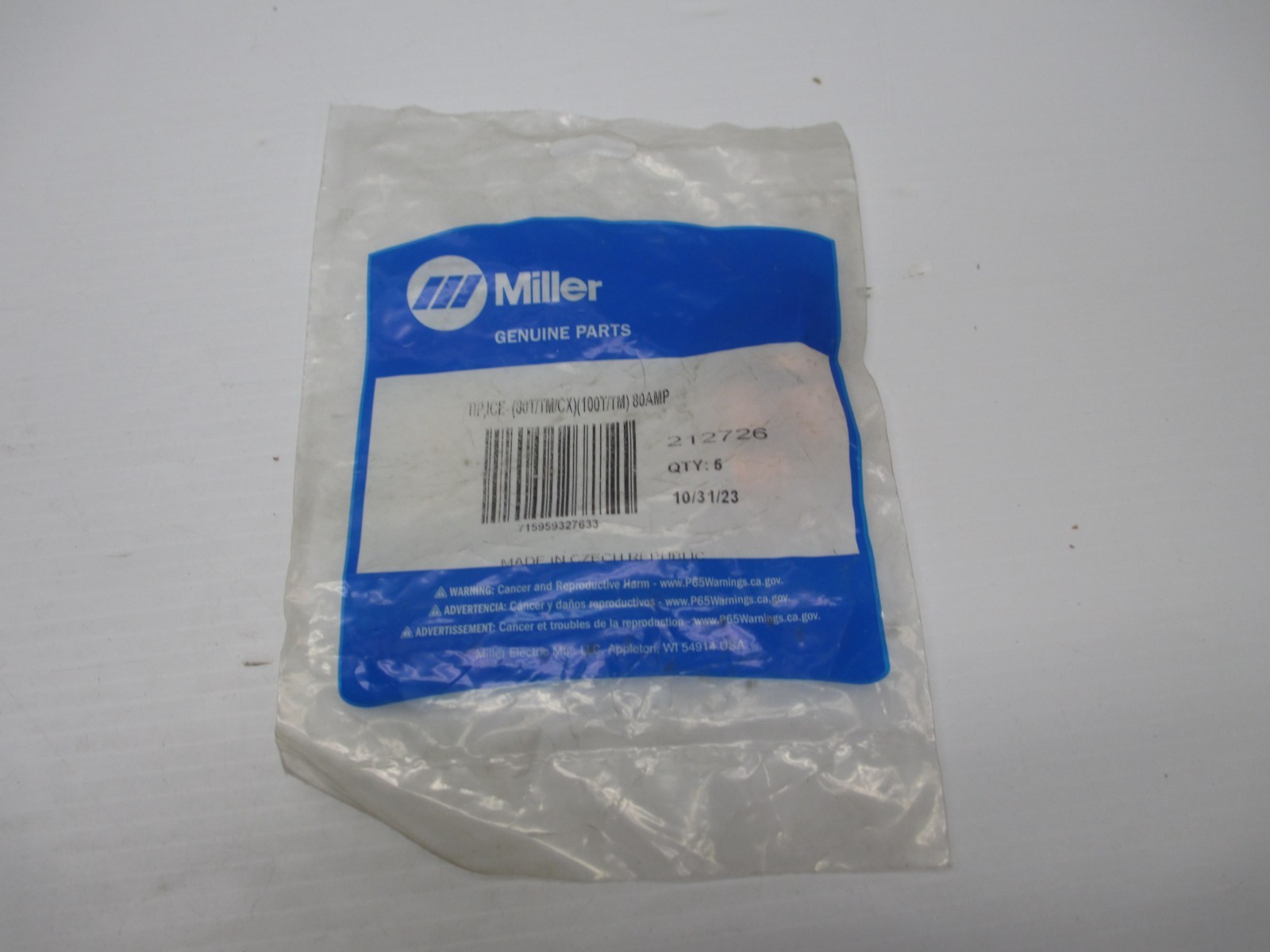 OEM Miller Plasma Tip 80 Amp 212726 5pck