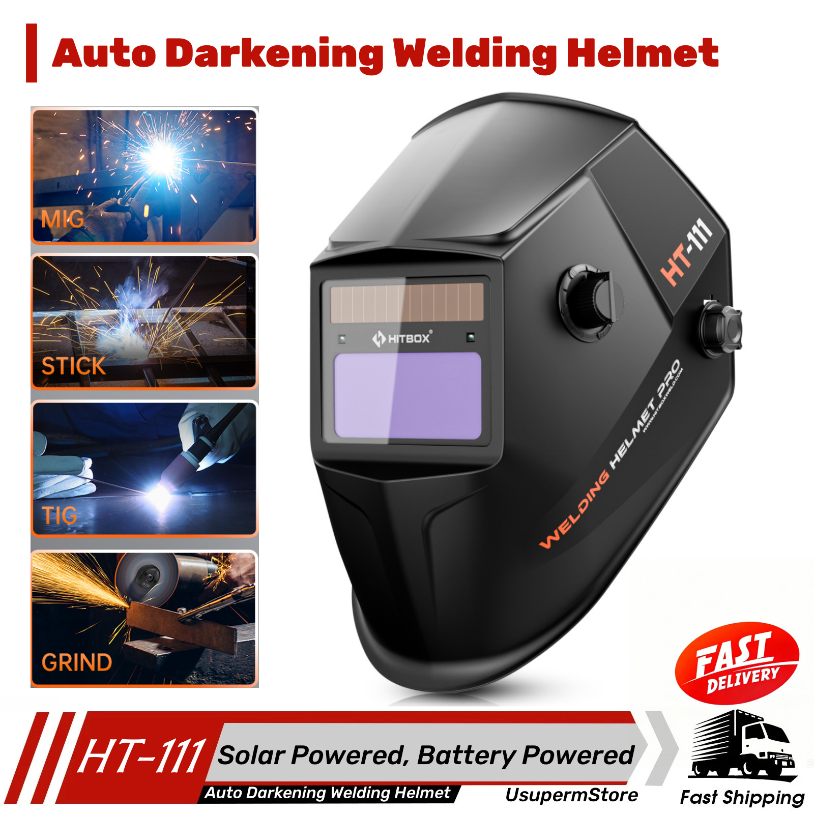 3.66*0.69″ Large Viewed Auto Darkening Helmet Solar Power MMA MIG TIG WelderMask