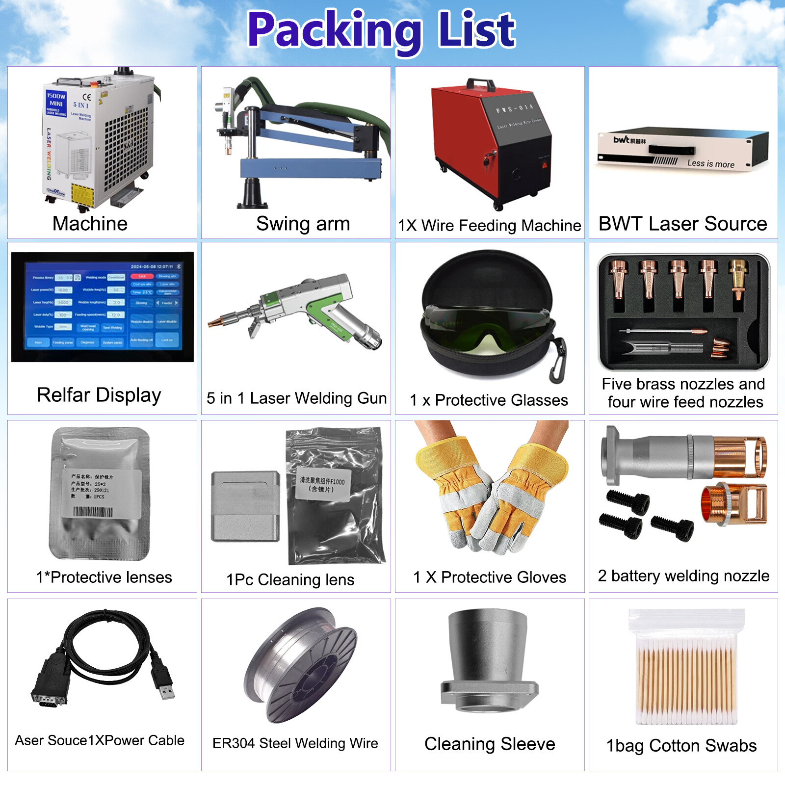 1500W BWT 5IN1 Battery Welder Fiber Laser Welding Cutting Cleaning Machine