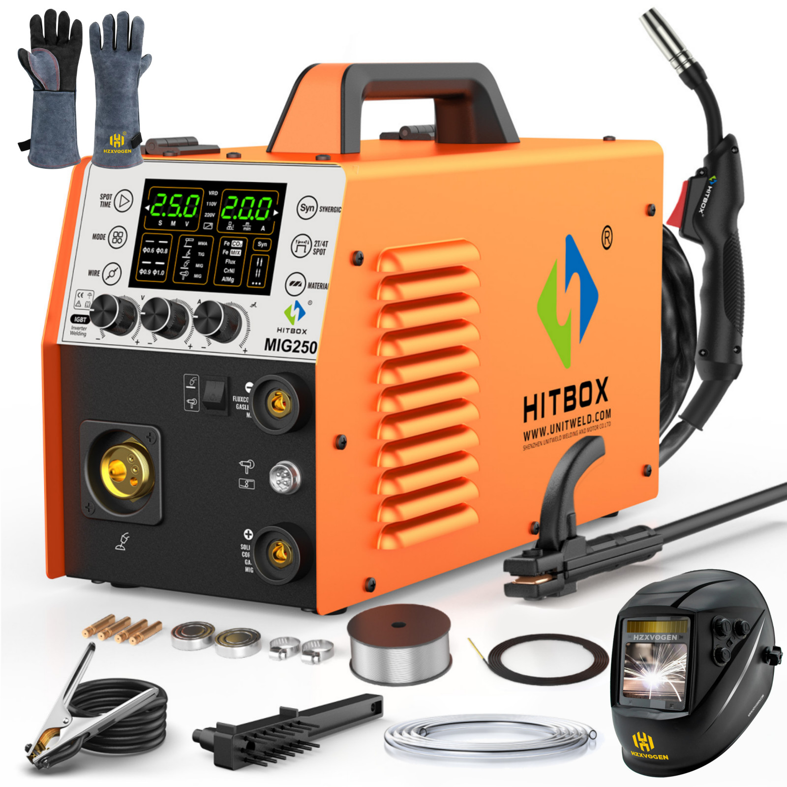 250A Aluminium MIG Welder 4in1 MMA MIG TIG Gas/Gasless MIG Welding Machine US