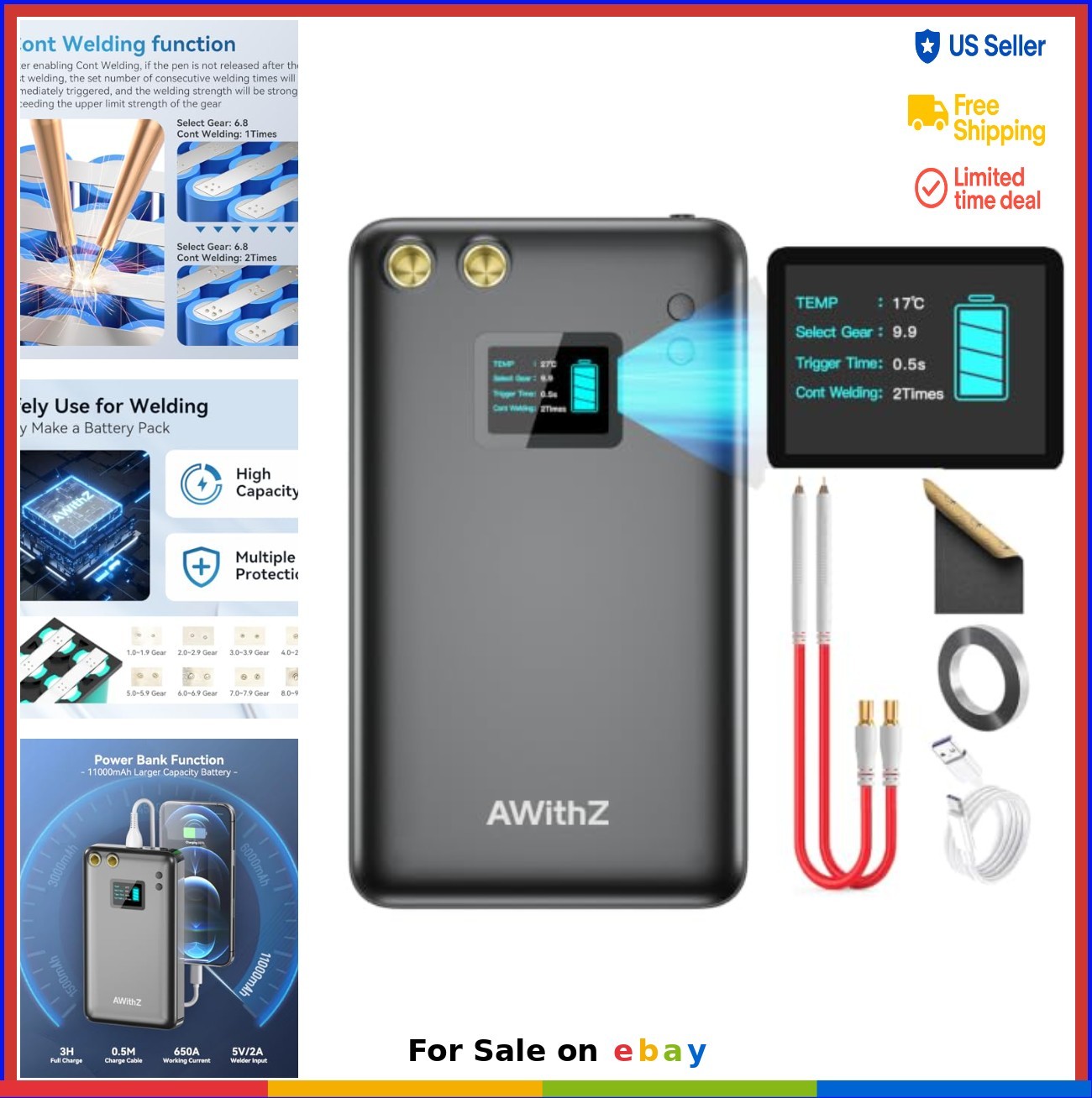 Spot Welder 11000mAh 99 Gears Adjustable 1.5 Inch LCD Screen 18650 Battery Pack