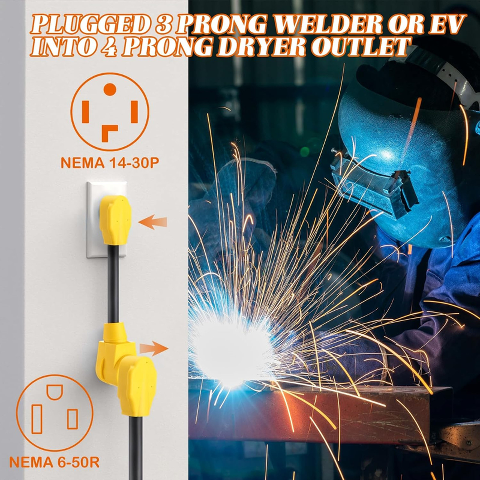 Kanayu 1ft NEMA 14-30P to 6-50R Welder Adapter Cord Dryer Adapter 4 Prong to 3