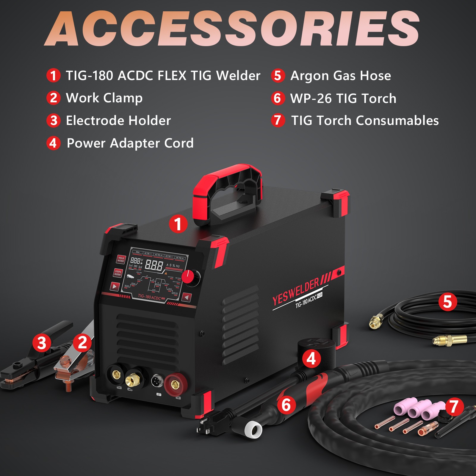 6-in-1 180A AC/DC Pulse TIG/MMA Welder 110/220V ETL Cert w/ WP-26 Torch