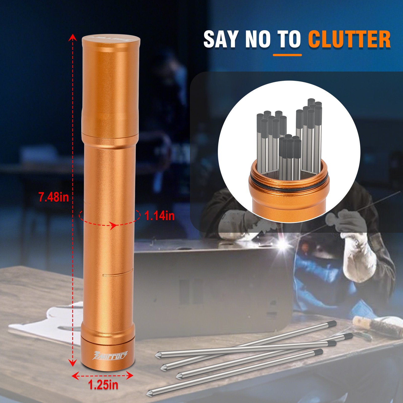 3mirrors Tungsten Electrode Holder Storage Case 3-Section Magnetic Base Orange