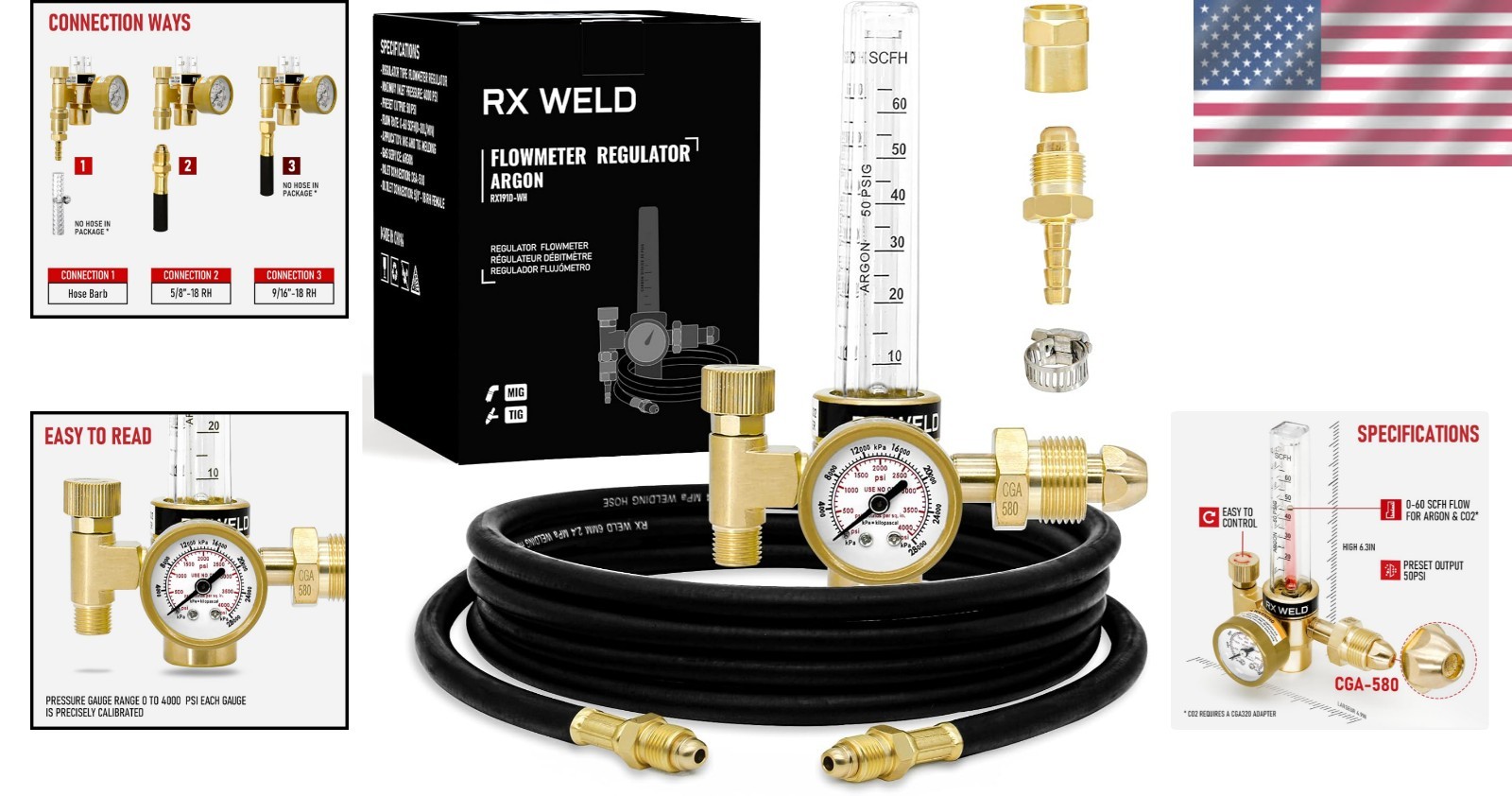 CGA-580 Compatible Gas Regulator Flowmeter with 6.6FT Hose for Reliable Welding