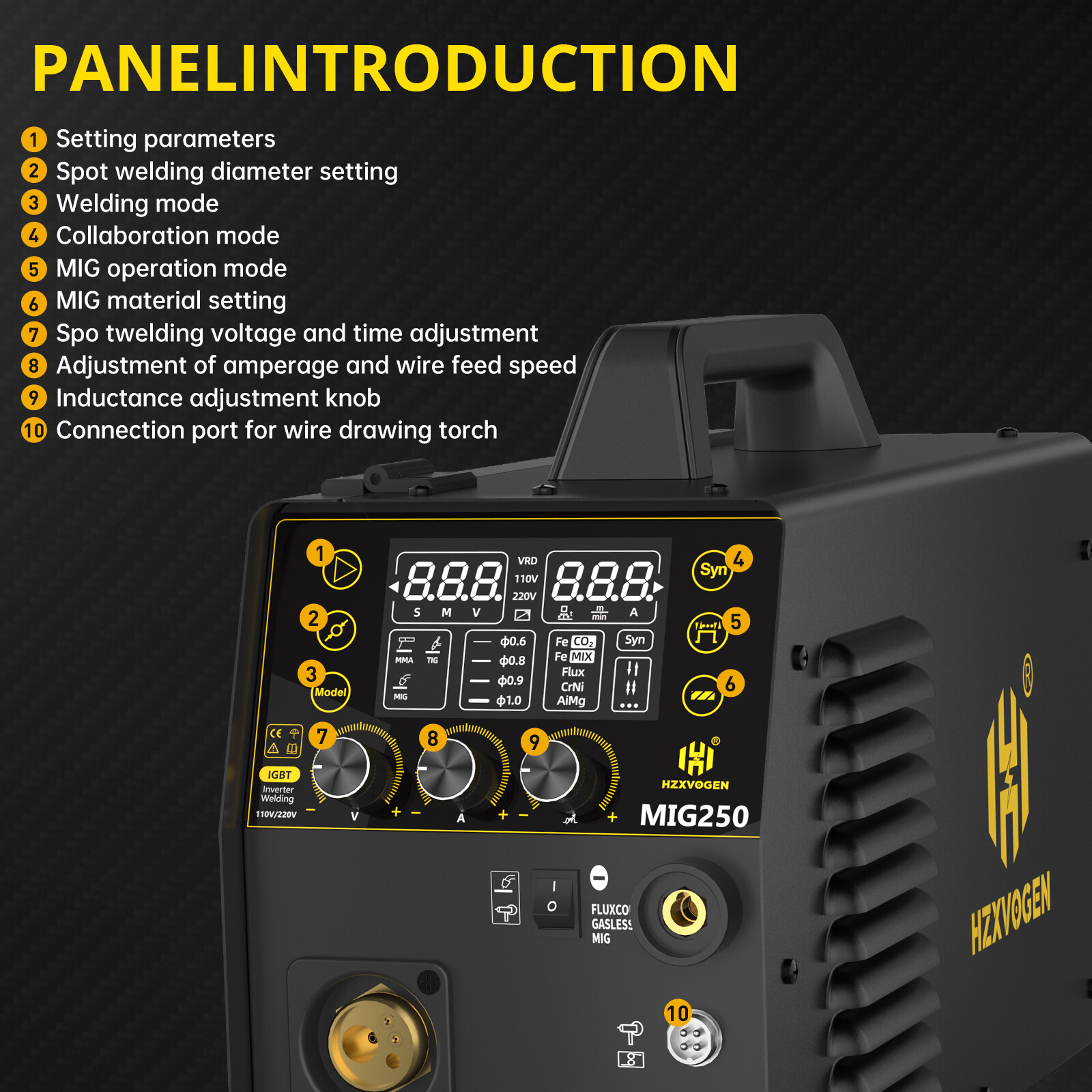 6-IN-1 Aluminum MIG Welder 250A Lift TIG/Stick IGBT MIG Welding Machine 110/220V