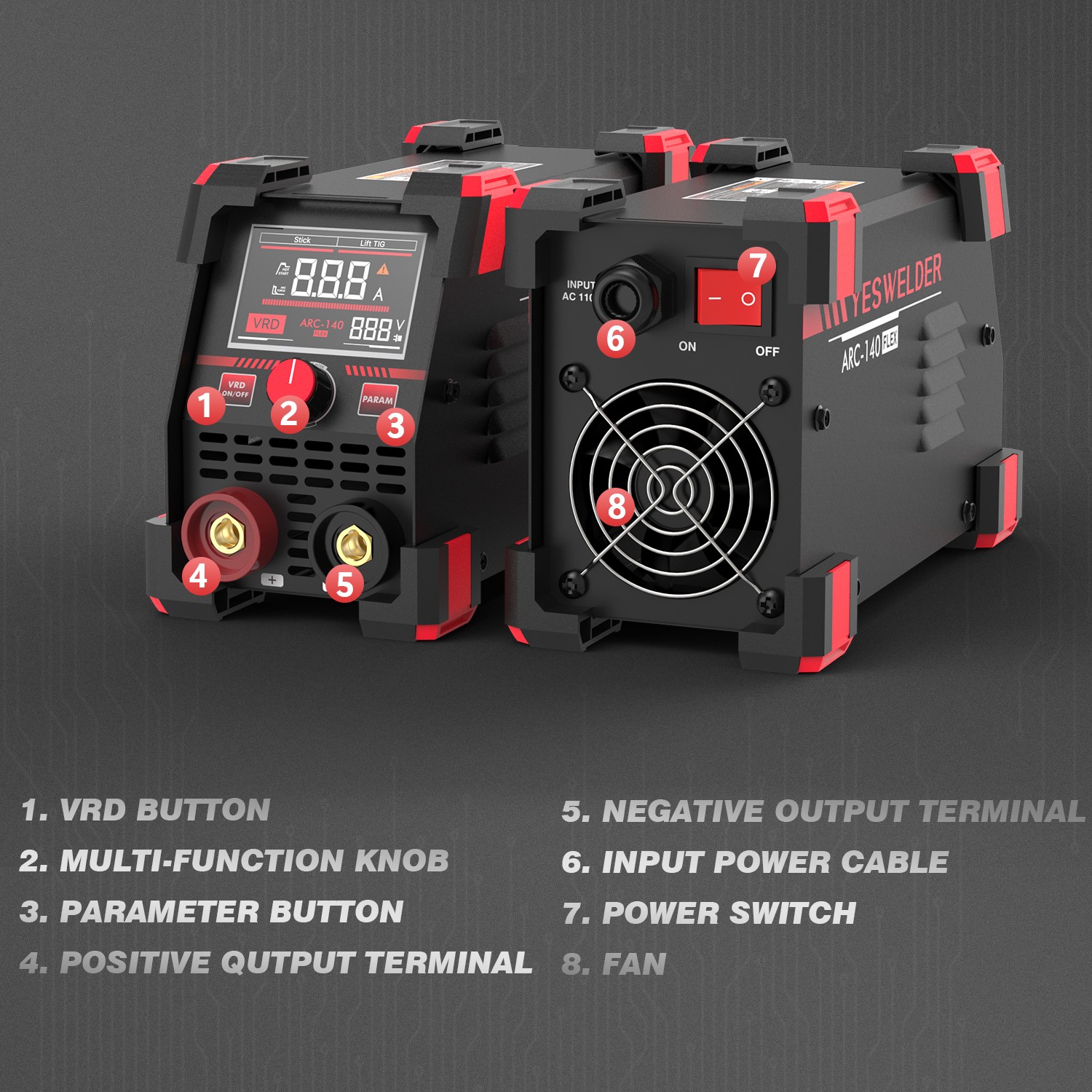 YESWELDER ARC-140-FLEX 110V ARC Stick Welder MMA Lift TIG Hot Start VRD Display