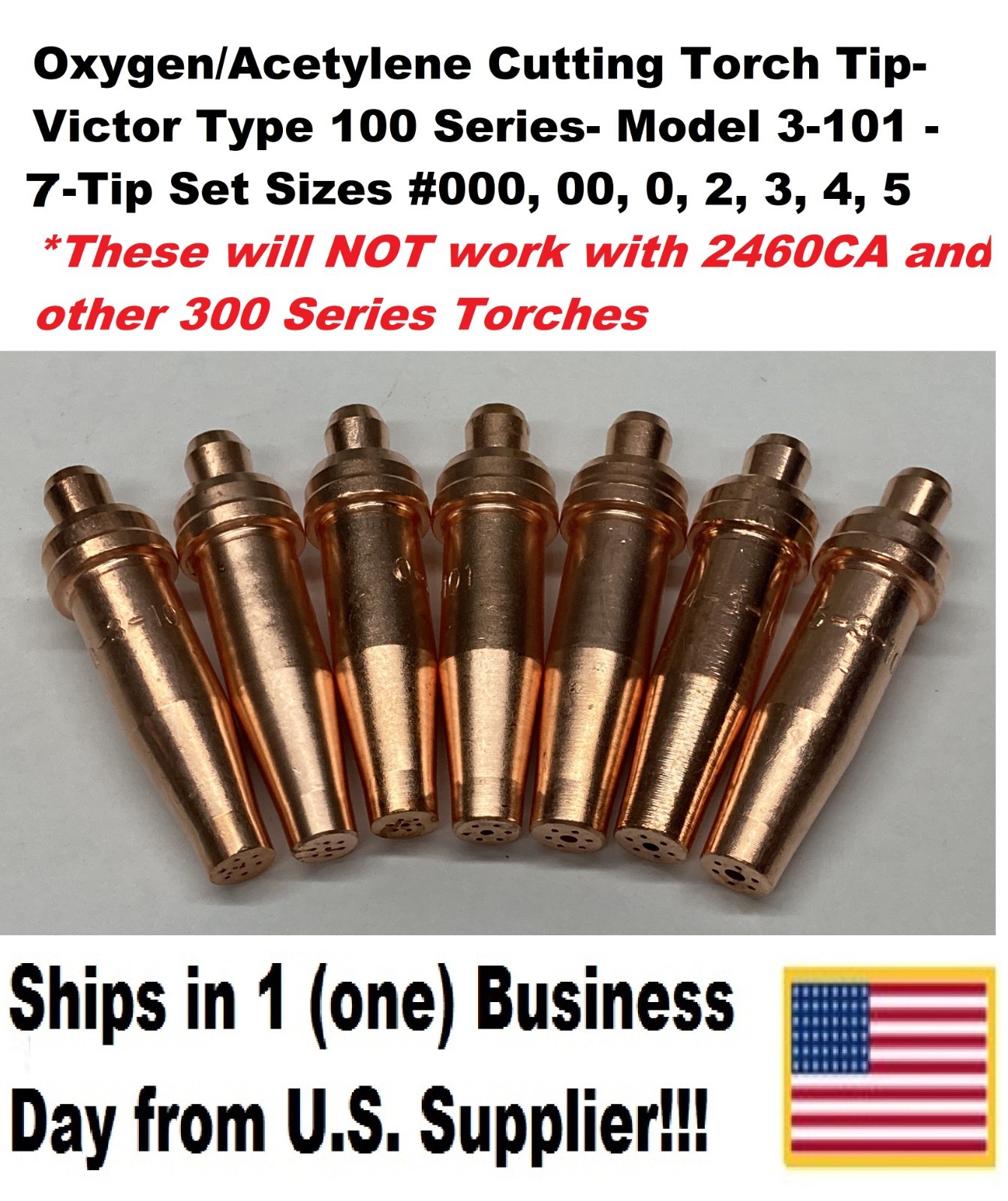 Oxygen/Acetylene Cutting Torch Tips – Victor Type 100 Series- 3-101 -7 Tip Set