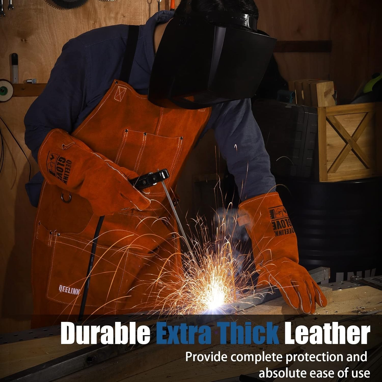Leather Welding Work Apron with 6 Tool Pockets, Heat & Flame Resistant Welder…