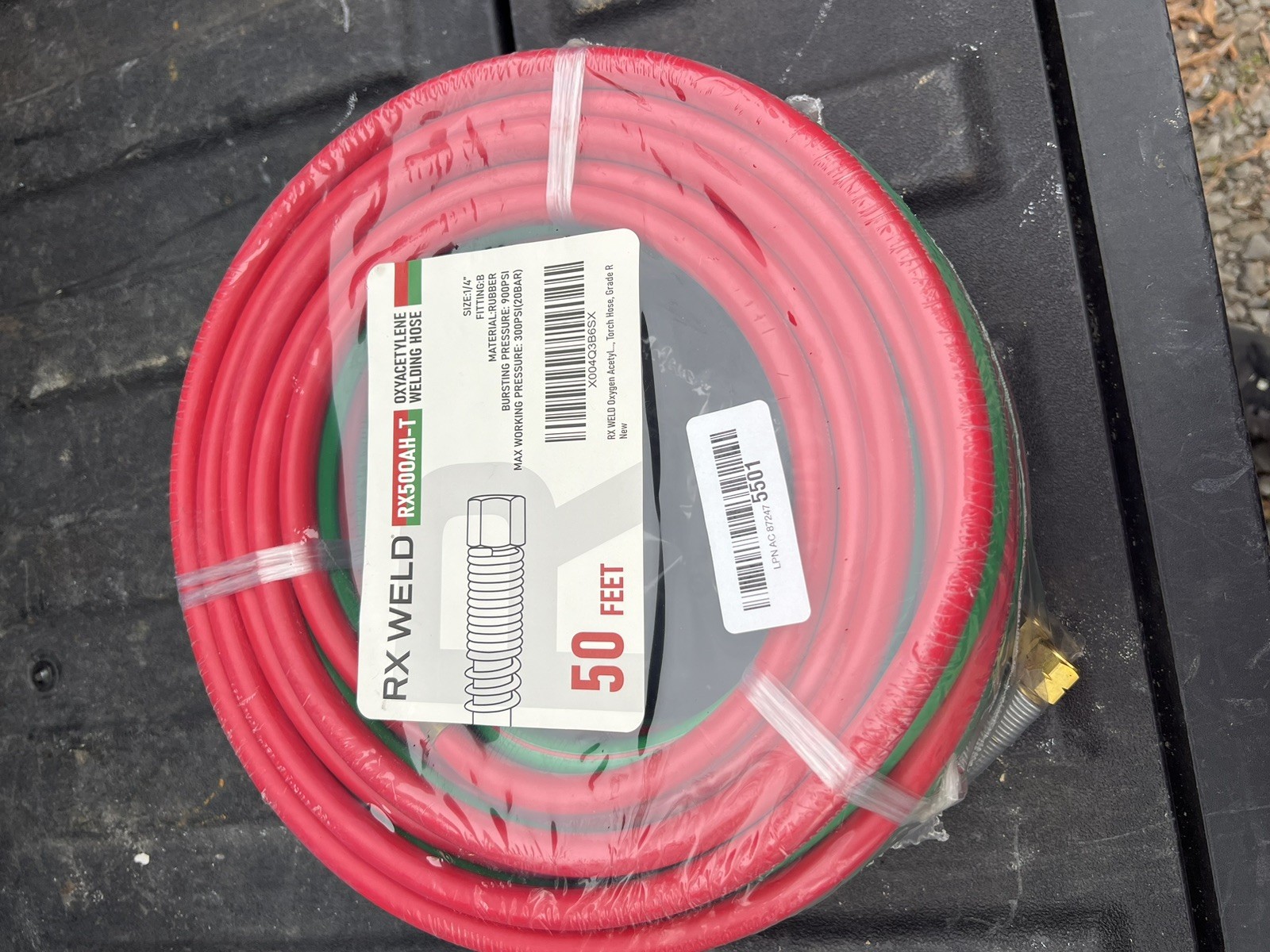 RX WELD 50 FT 1/4″ Oxy Acetylene Welding Hose with 9/16″-18 B Fittings